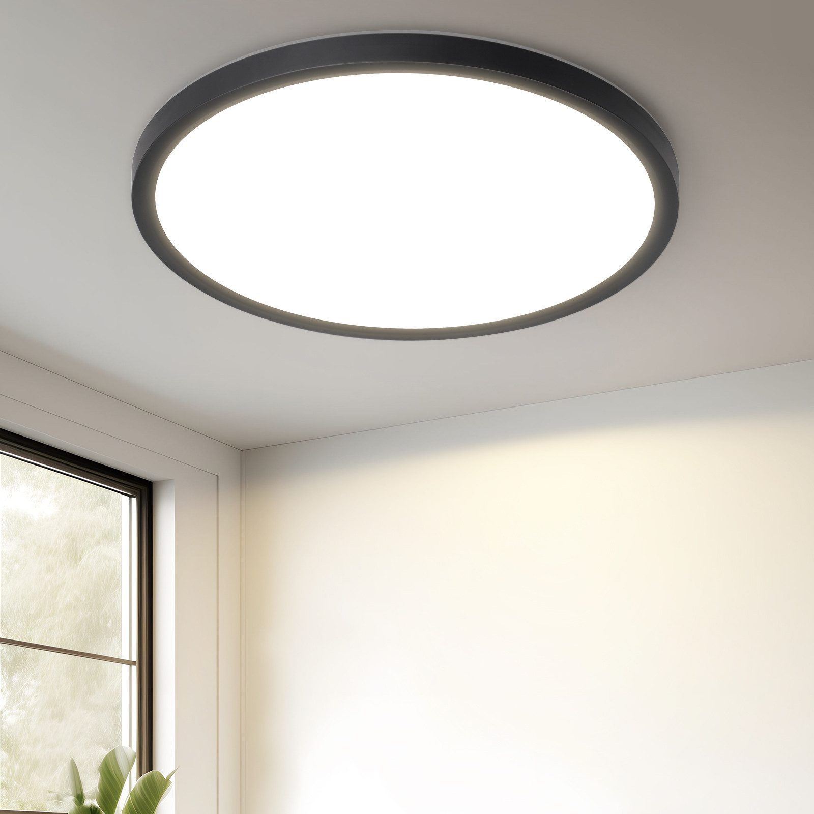 NETTLIFE flad, LED loftlampe, til soveværelse, sort, 18 cm, 15 W, ikke dæmpbar, varm hvid, 3000K