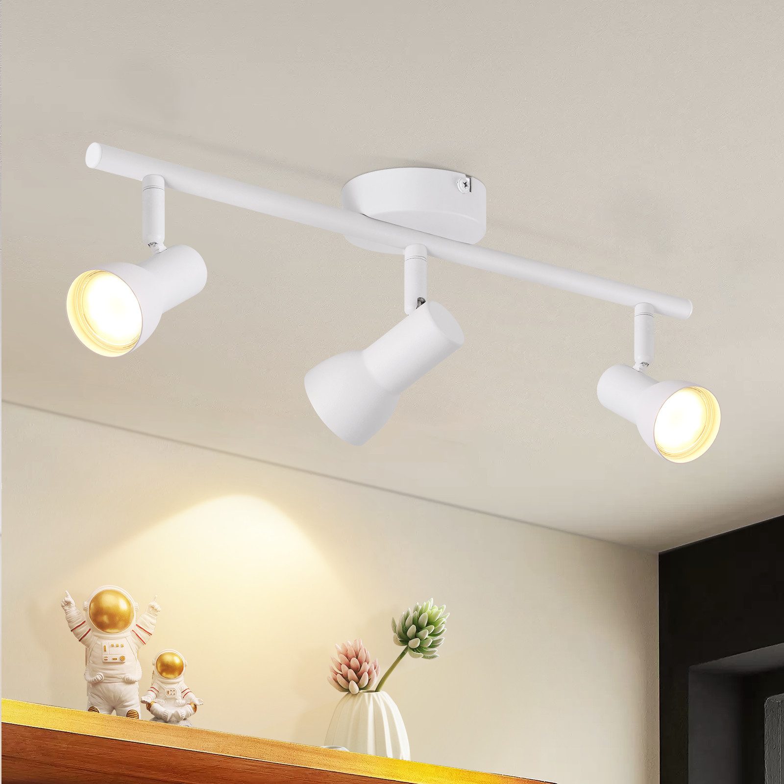 NETTLIFE GU10 loftspotlight med 3 lyskilder, 350° drejelig loftslampe til stue og køkken