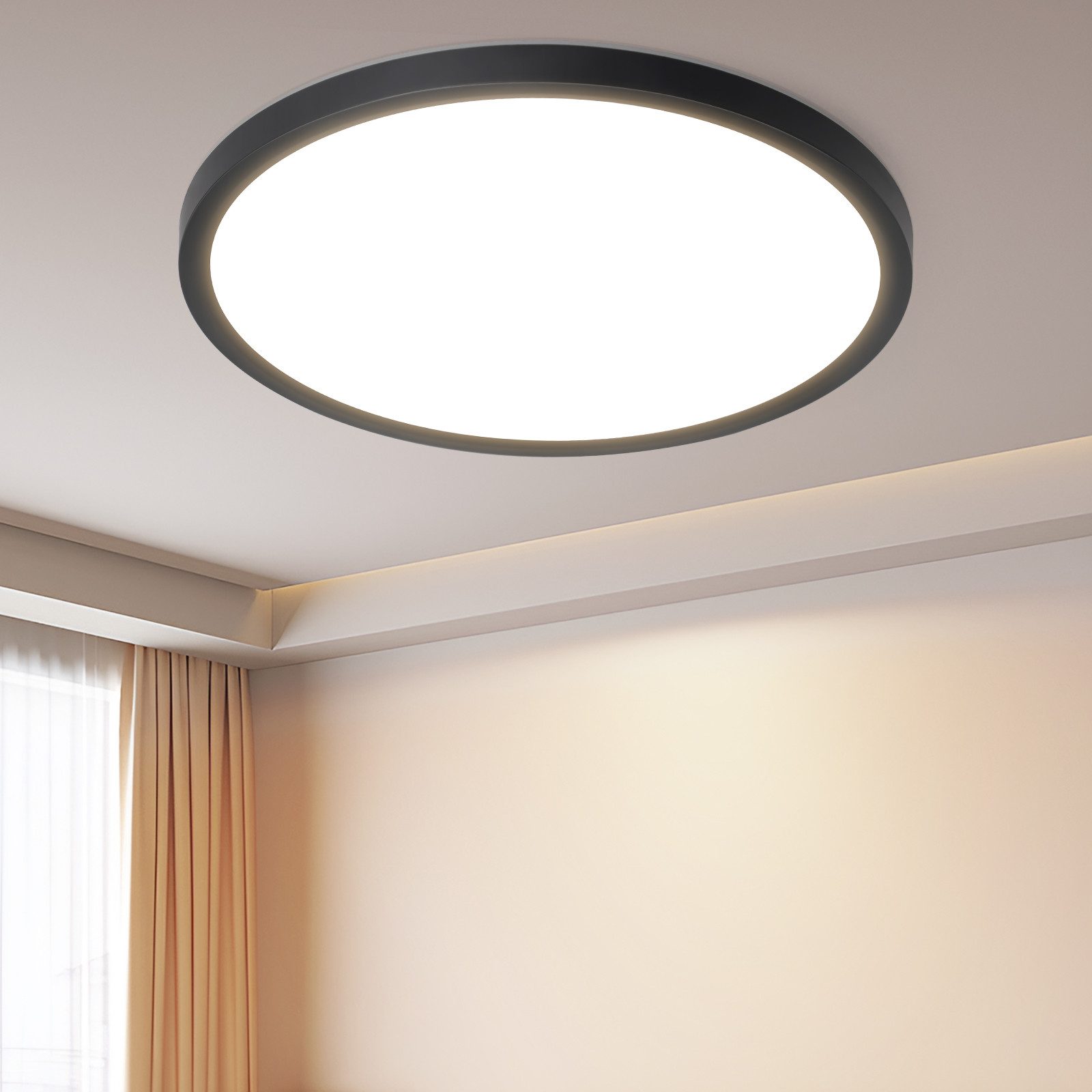 NETTLIFE LED - loftlampe til badeværelset, flad, 30 cm, 24 W, rund, hvid, køkkenloftlampe, ikke dæmpbar