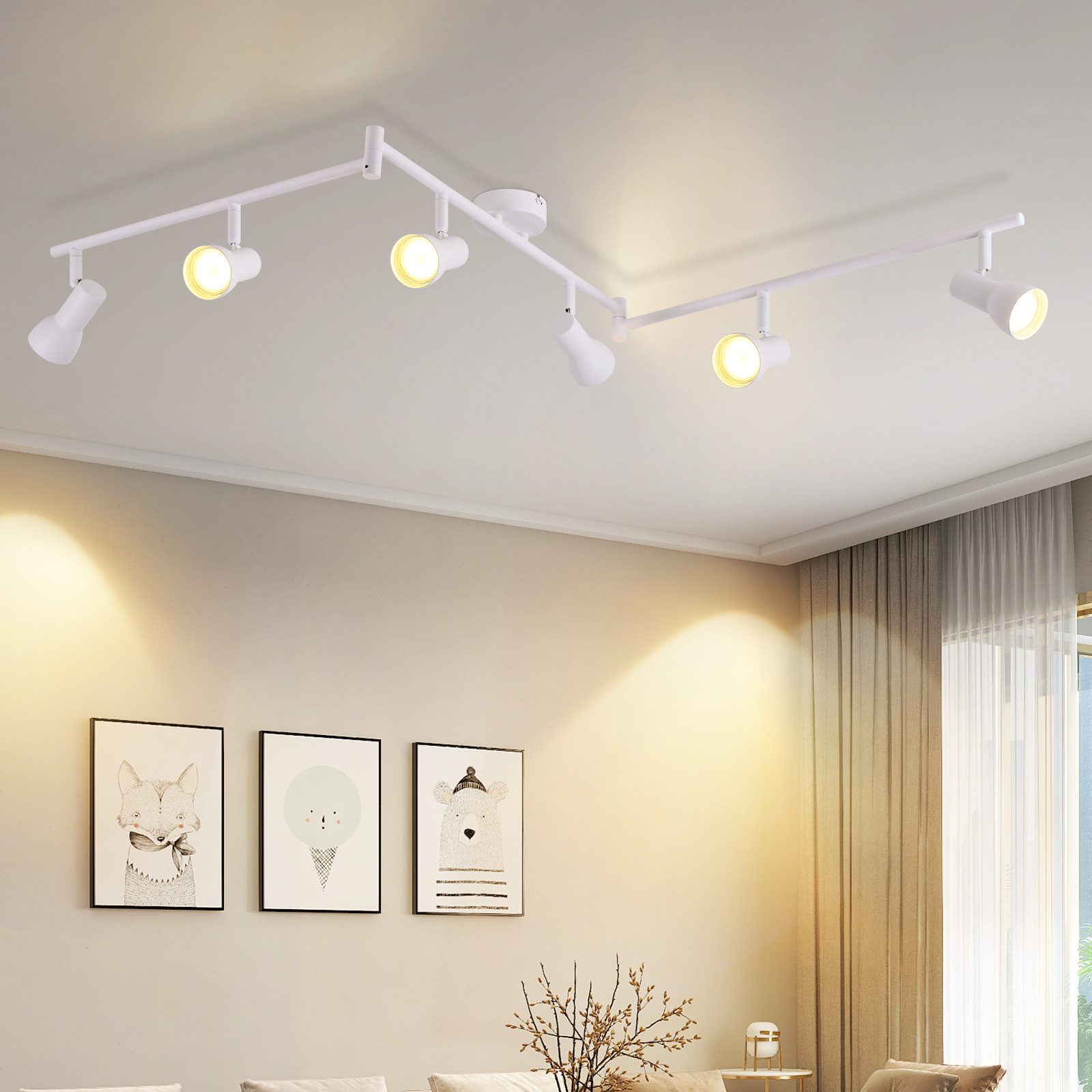 NETTLIFE 6-flammende hvid GU10 metalloftspotlight til soveværelse og entré