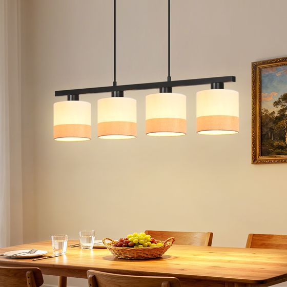 NETTLIFE 4-personers retro pendellampe, justerbar spisebordslampe med E27-kegle og stofledning