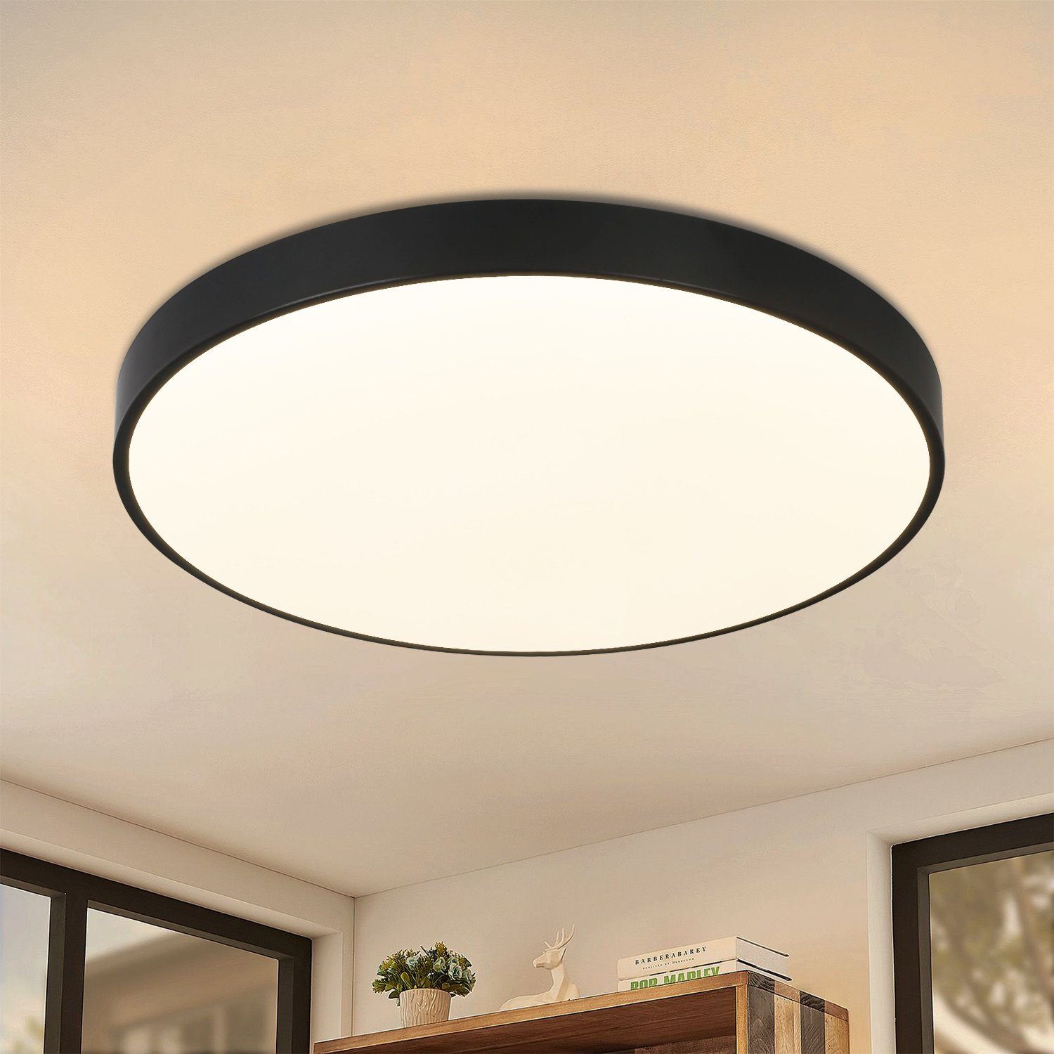 NETTLIFE LED - loftlampe, flad, soveværelse, lampe, 17W, sort, varm hvid, IP44 rund Køkken, lampe Badeværelse Køkken