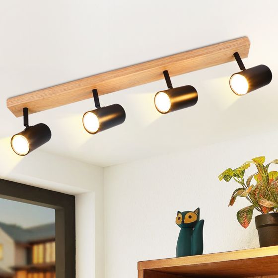 NETTLIFE - loftspotlight, 4 flammer, sort træ, GU10, justerbar, 350°, vintage stil