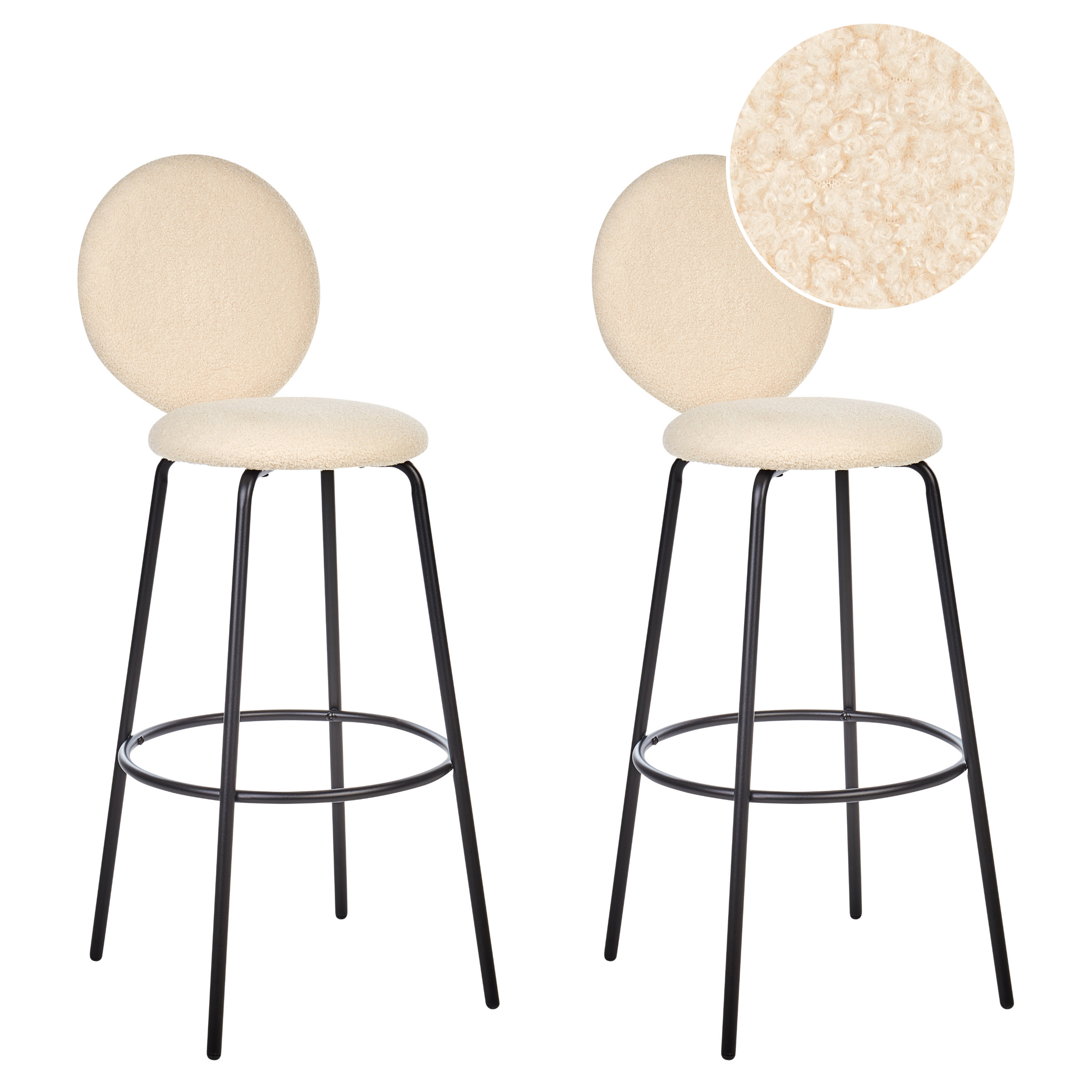 Sæt med 2 barstole EMERY Boucle Lys Beige