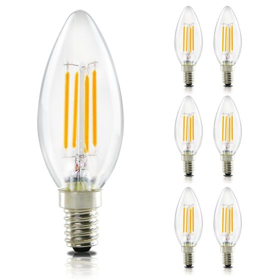 NETTLIFE 6 stk. E14 LED-pærepakke 4W varm hvid (2700K) kertepære Edison C35 retro vintage glas energibesparende ikke justerbar