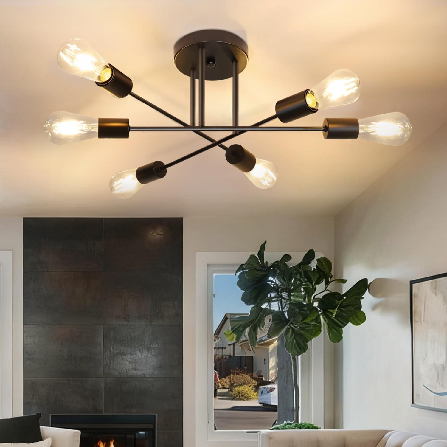 NETTLIFE Vintage - loftslampe, 6 lamper, industriel, stue, E27 Lysekrone, sort, soveværelseslampe, landlig stil, spisebordslampe
