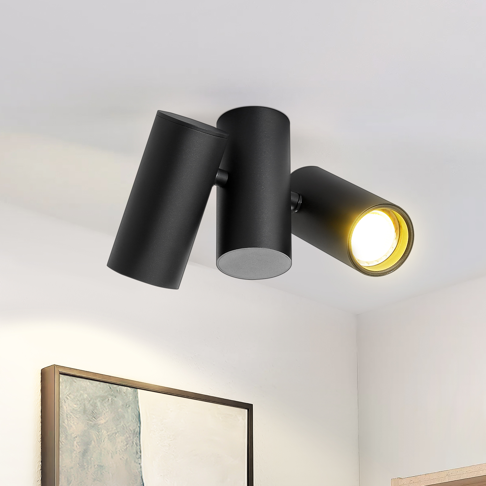 NETTLIFE - loftlampe med 2 sorte loftspotlights - GU10 moderne metal, roterbar 180°, til indendørs brug MAX. 25W uden pære