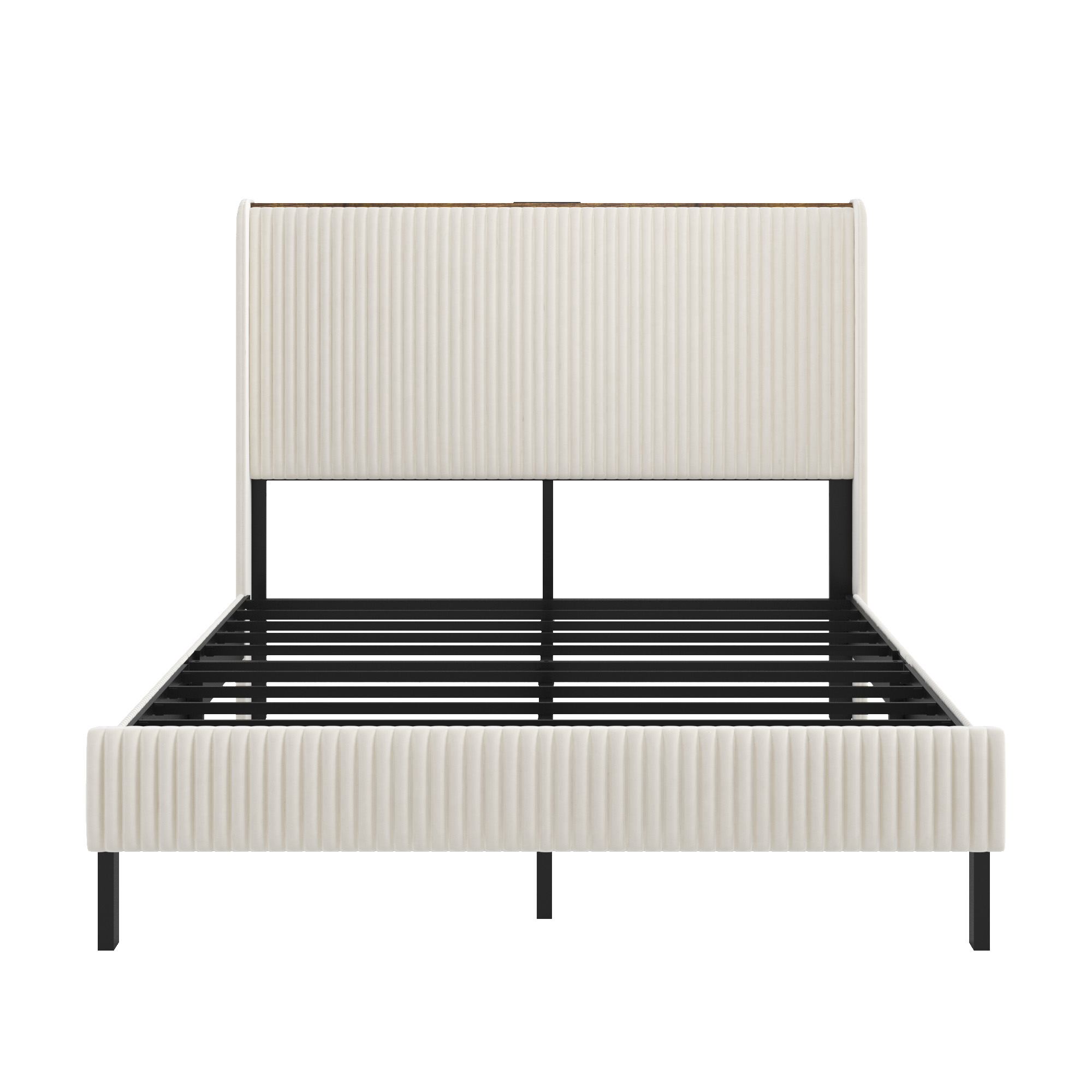 seng 180x200 cm beige cremefarvet i corduroy med metalstolper og støjsvag polstring