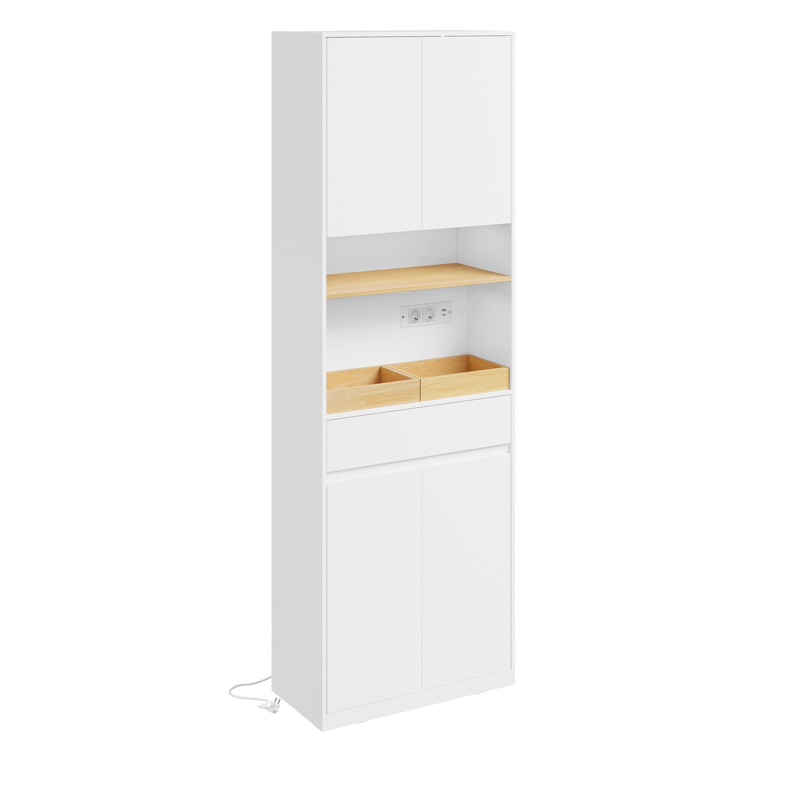 Badeværelsesskab med åben hyldesektion, hvid, 60.0x30.0x180.0 cm, BZR241-E-W