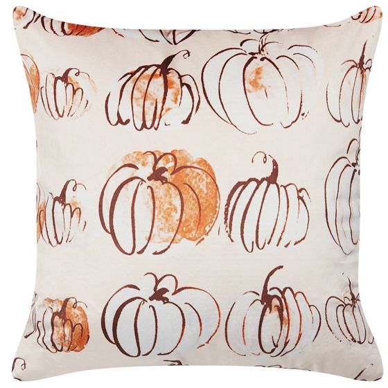 Pyntepude CUCURBITA 45 x 45 cm Velour Beige Plante mønster