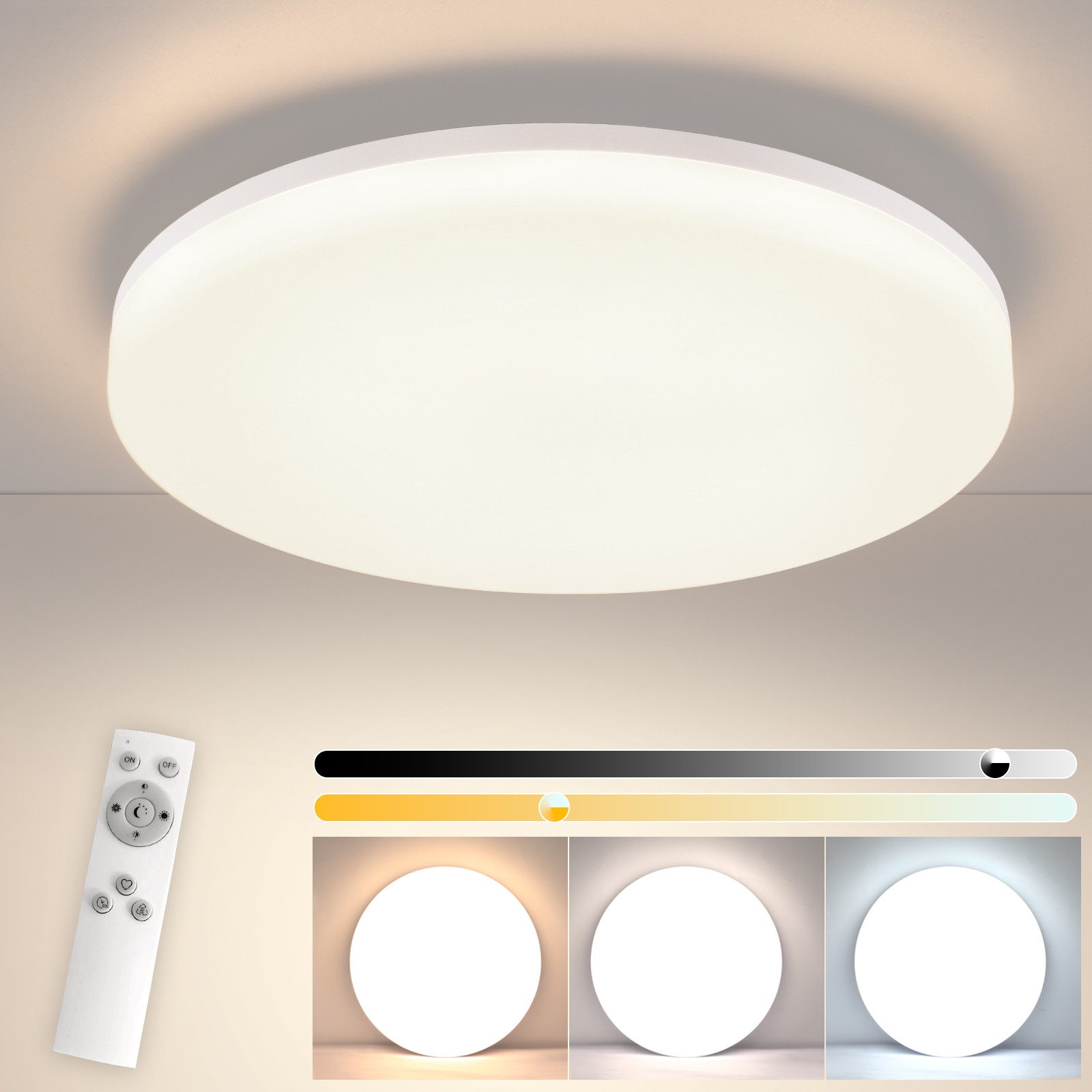 NETTLIFE LED loftlampe, 18W 22CM, rund IP54 flad dæmpbar, soveværelse Badeværelseslampe med fjernbetjening Køkken Entre
