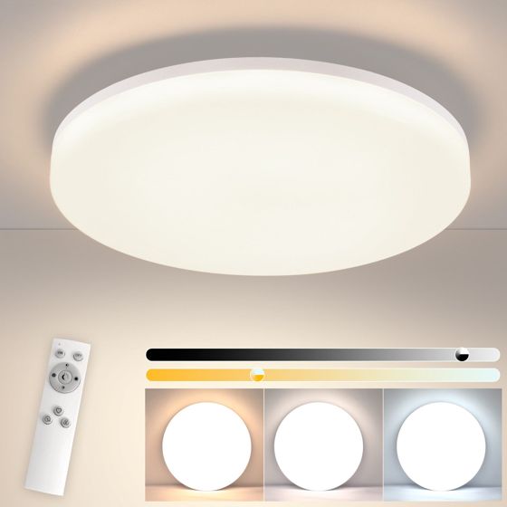 NETTLIFE LED loftlampe, 18W 22CM, rund IP54 flad dæmpbar, soveværelse Badeværelseslampe med fjernbetjening Køkken Entre