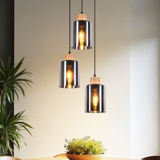 NETTLIFE træpendellampe, E27 pendellampe, vintage spisebordslampe i glas