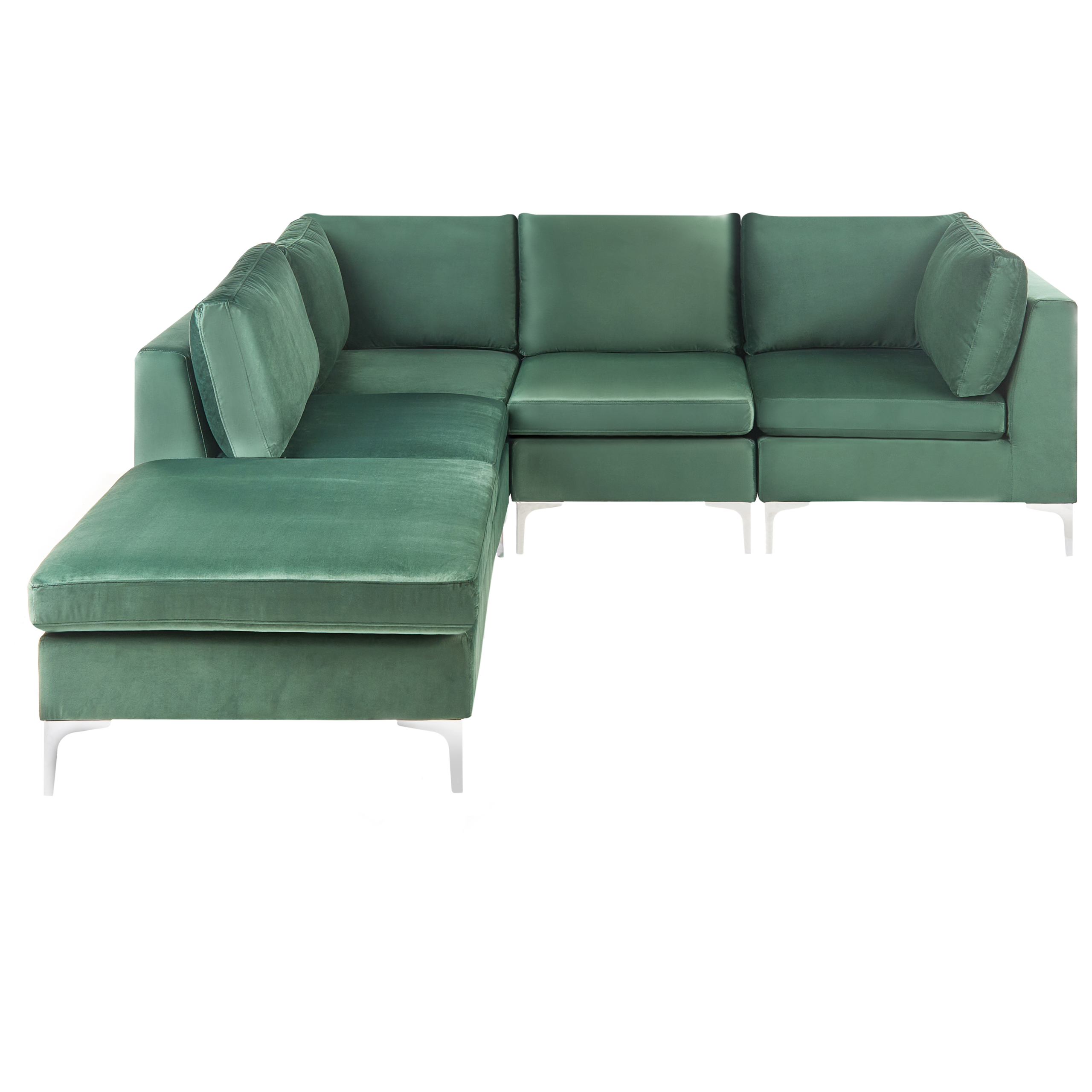 Hjørnesofa modul 4 personers EVJA med fodskammel Velour Grøn Højrevendt