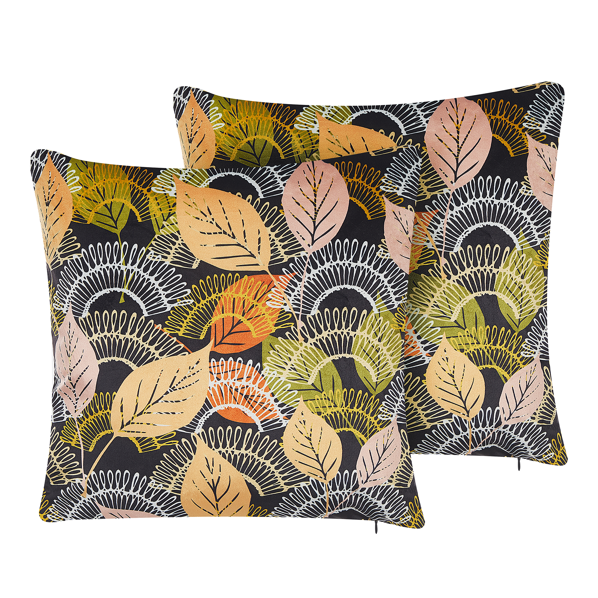 Sæt af 2 pyntepuder LAGURUS 45 x 45 cm Velour Multifarvet Plante mønster