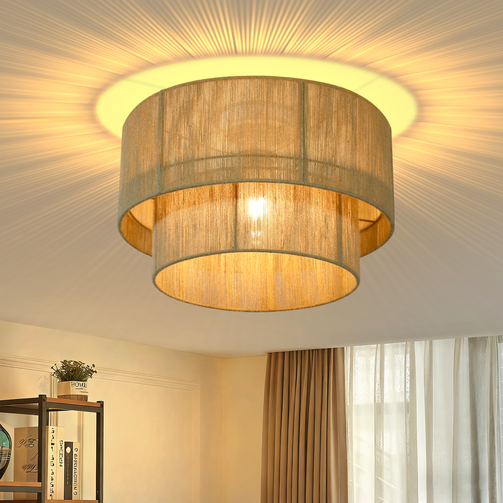 NETTLIFE Jute loftlampe, naturlig farve 40 cm, E27-fatning - Velegnet til stue, soveværelse, køkken eller entré (pære medfølger ikke)