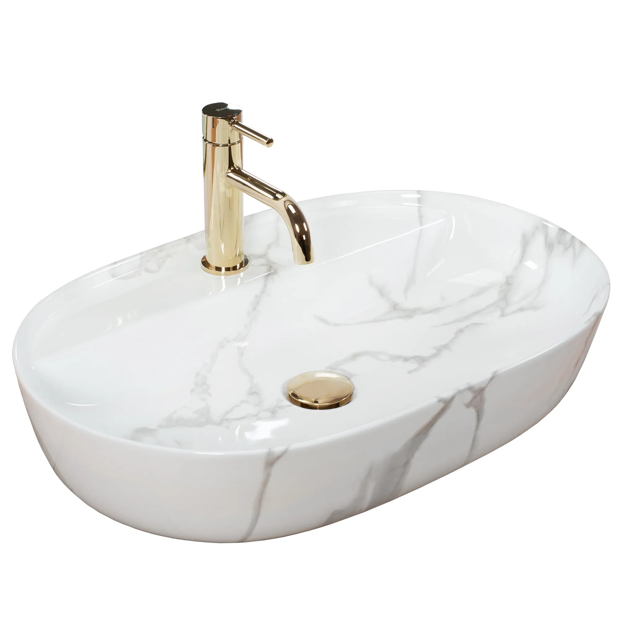 REA bordmonteret håndvask AURA 61 MARMO SHINY Hvid, 60,5x41x13cm