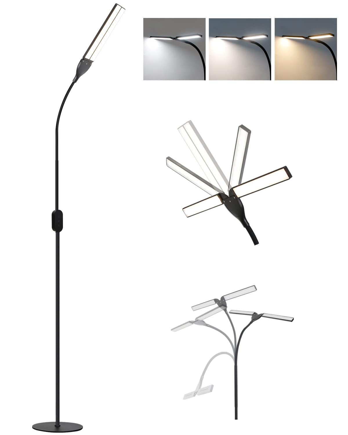 NETTLIFE Dæmpbar LED-gulvlampe, sort, 158 cm - moderne touch-lampe til stuen, 9 W, med timer og hukommelsesfunktion