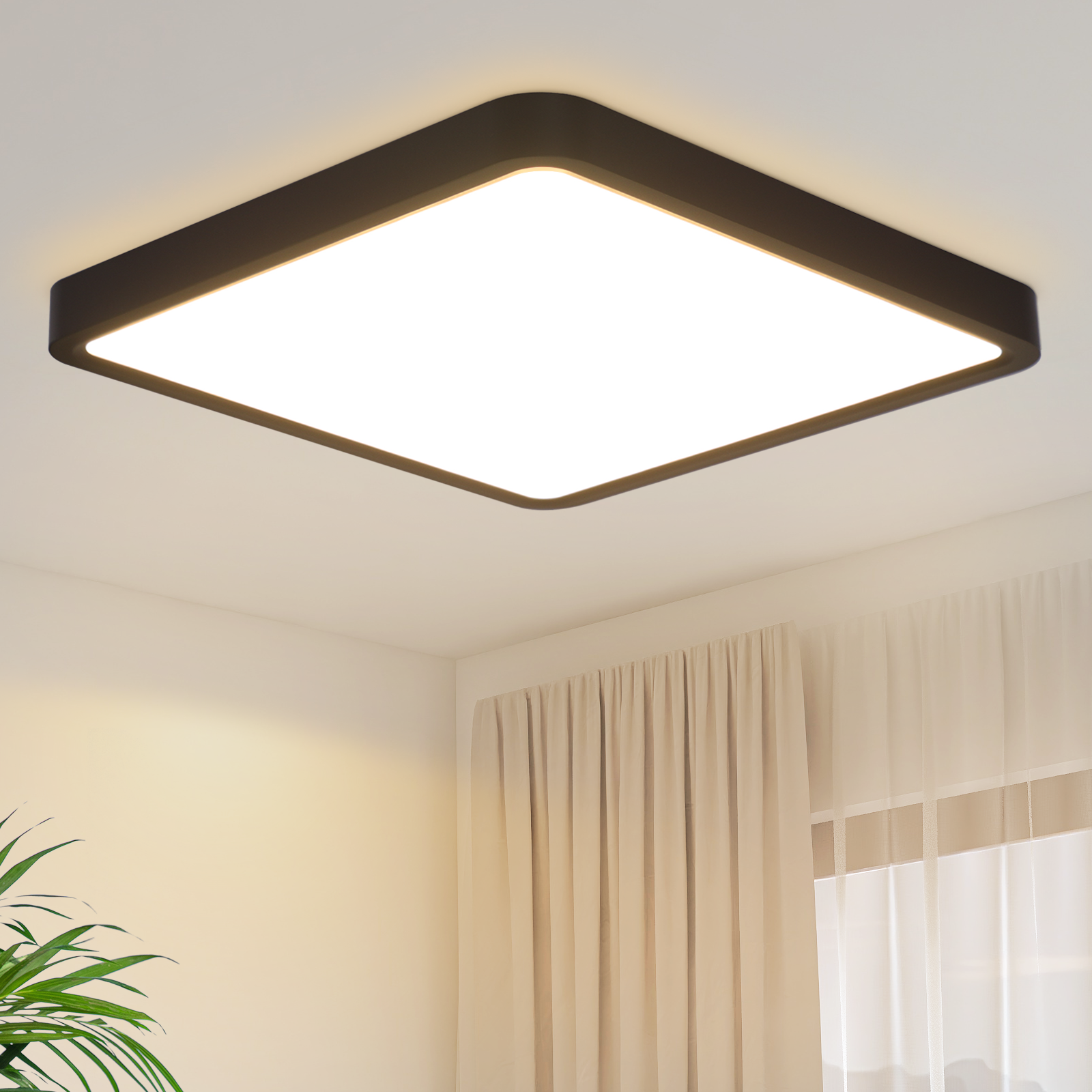 NETTLIFE LED - loftslampe, flad, soveværelseslampe, 23 cm, 18 W, firkantet, sort, 3000 K