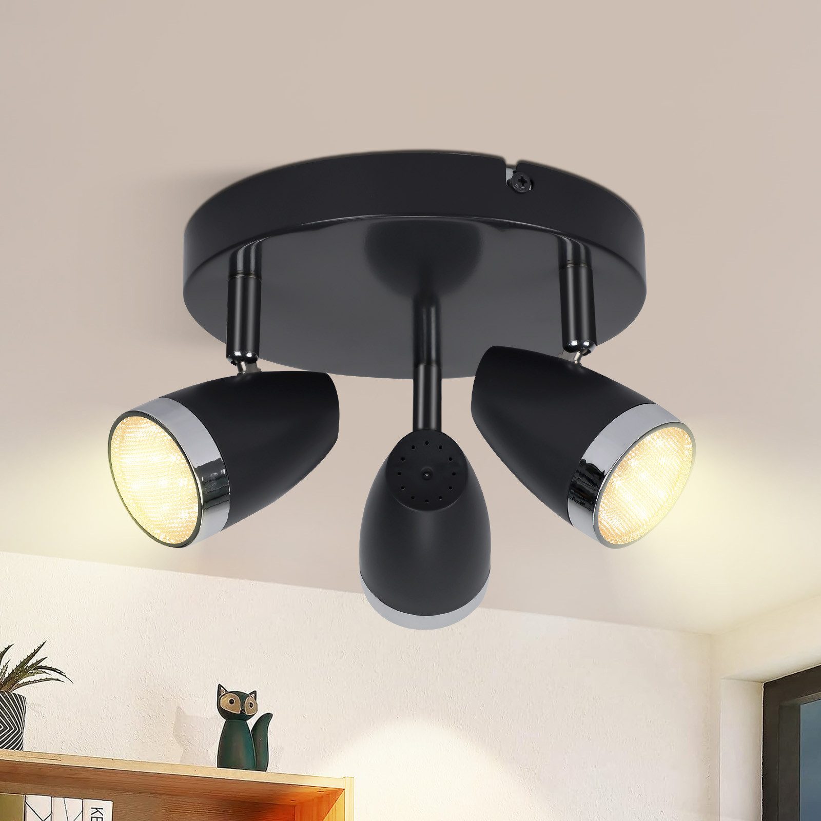 NETTLIFE Moderne LED-loftspotlight med 3 lyskilder, 4 W, sort, 3000K, 350° justerbar