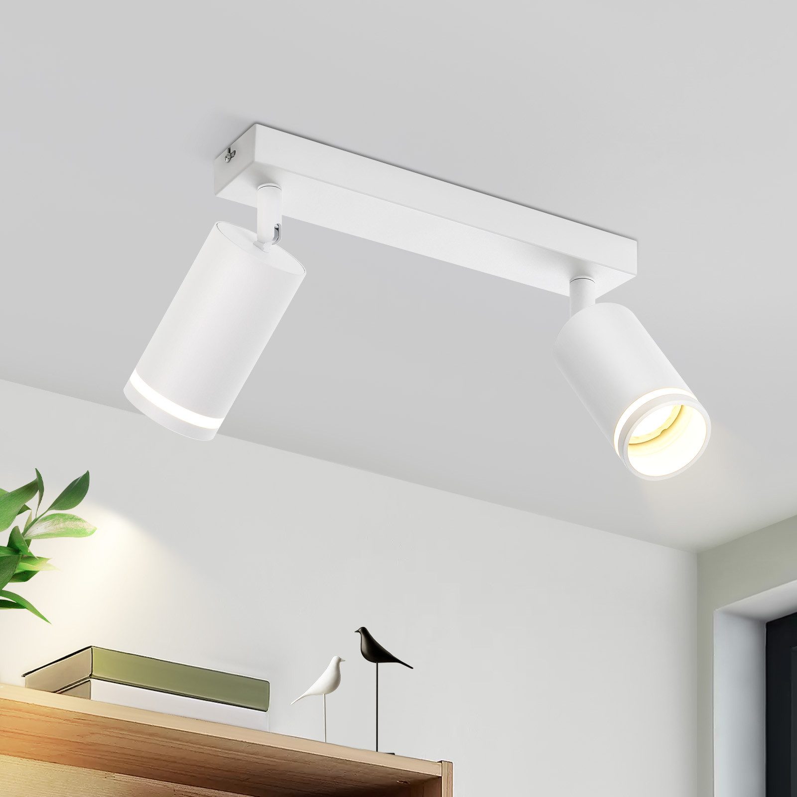 NETTLIFE 2-flammet LED loftlampe - Hvid GU10 loftlampe Roterende spotlight Træ Uden pære