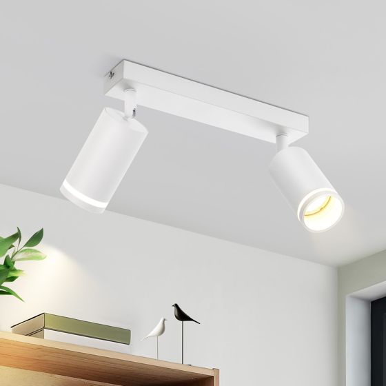 NETTLIFE 2-flammet LED loftlampe - Hvid GU10 loftlampe Roterende spotlight Træ Uden pære