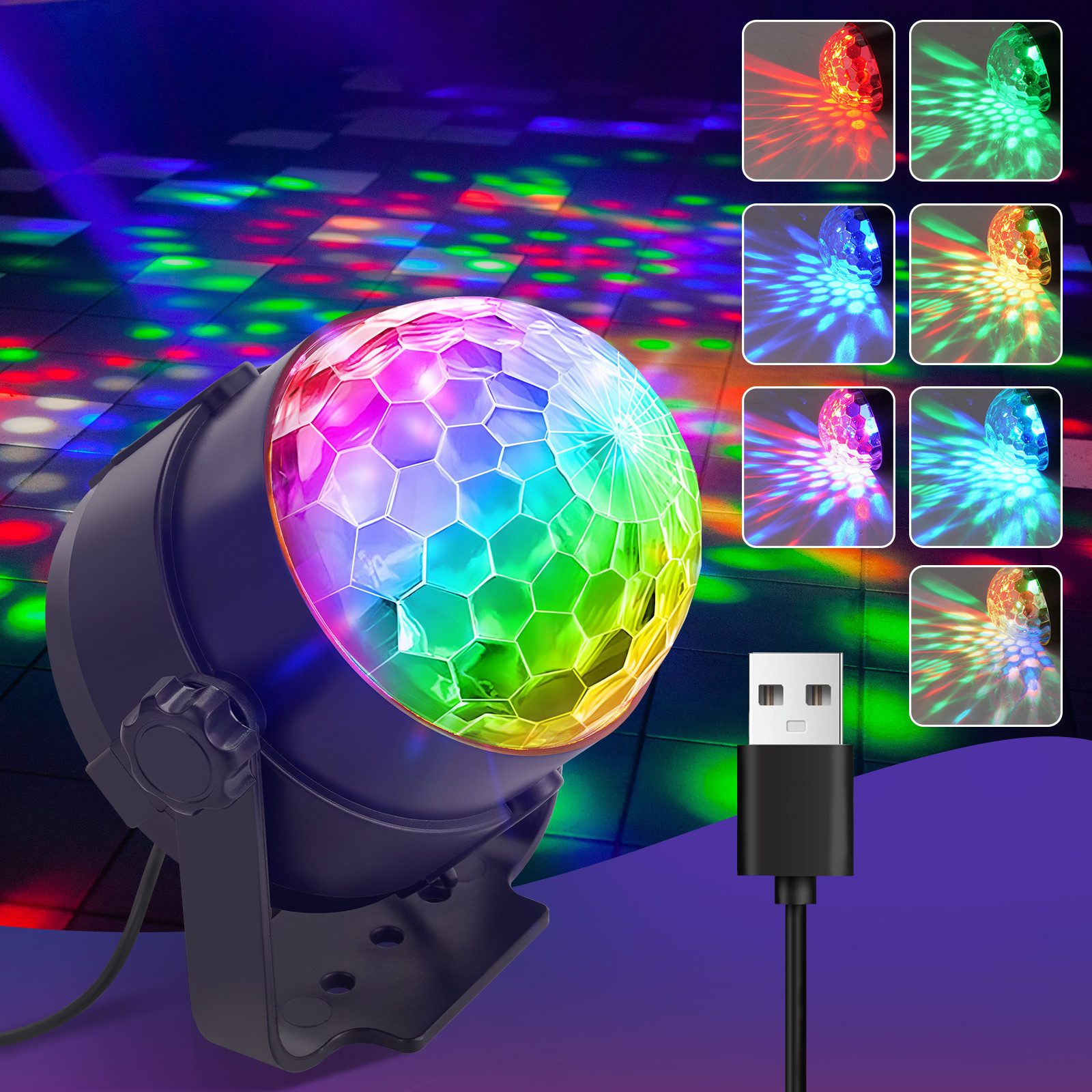NETTLIFE Disco Ball LED Disco Light Party Light - Disco Ball Musikstyring USB Disco Light Ball Musik med Kabel Hjemmefest 7 RGB