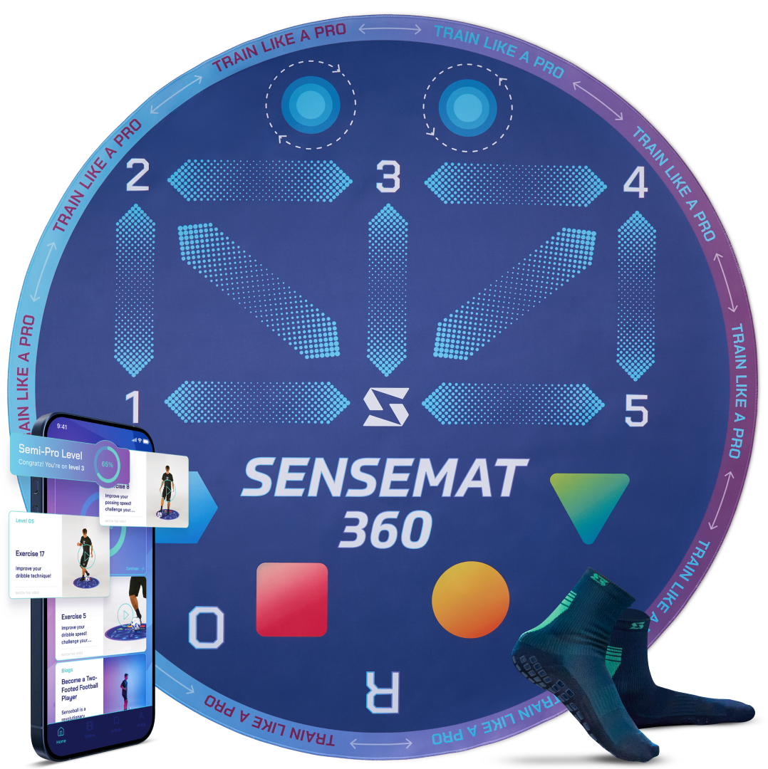 SenseBall® fodboldtræningsmåtte SenseMat 360 – 360°-overflade, skridsikker TPU og PE-skum, inkl. grebsokker og 50+ øvelser