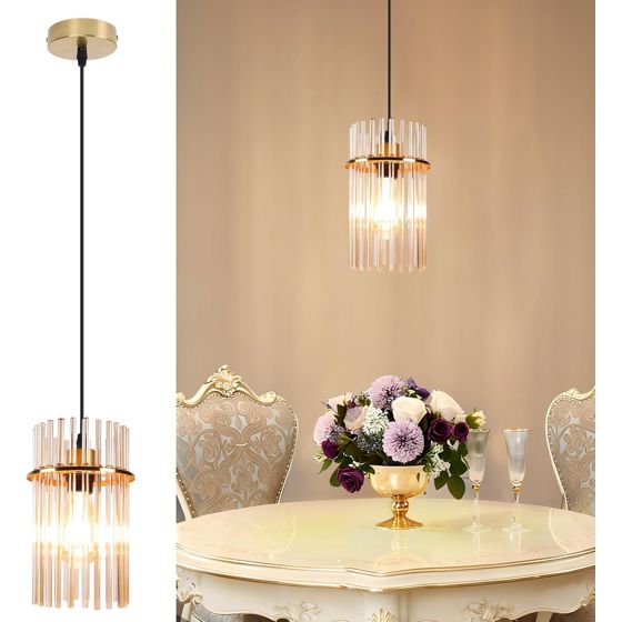 NETTLIFE Retro Guld Pendellampe, Glas Pendellampe med E27 Fatning, 1 Lyskilde, 30 cm, Til Spisebord, Til Køkken (uden Pære)