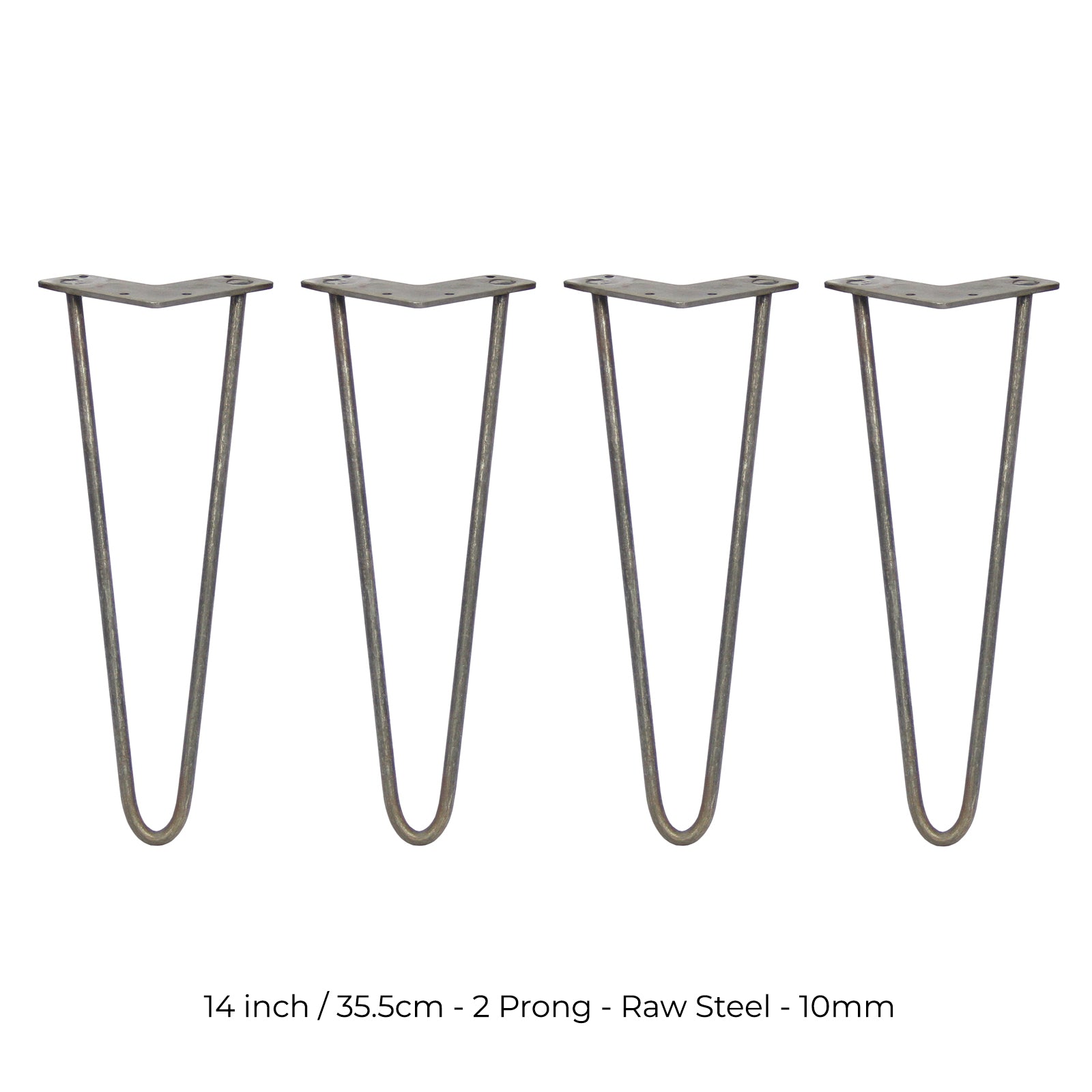 4 x 14" hårnåleben - 2 ben - 10 mm - rå stål