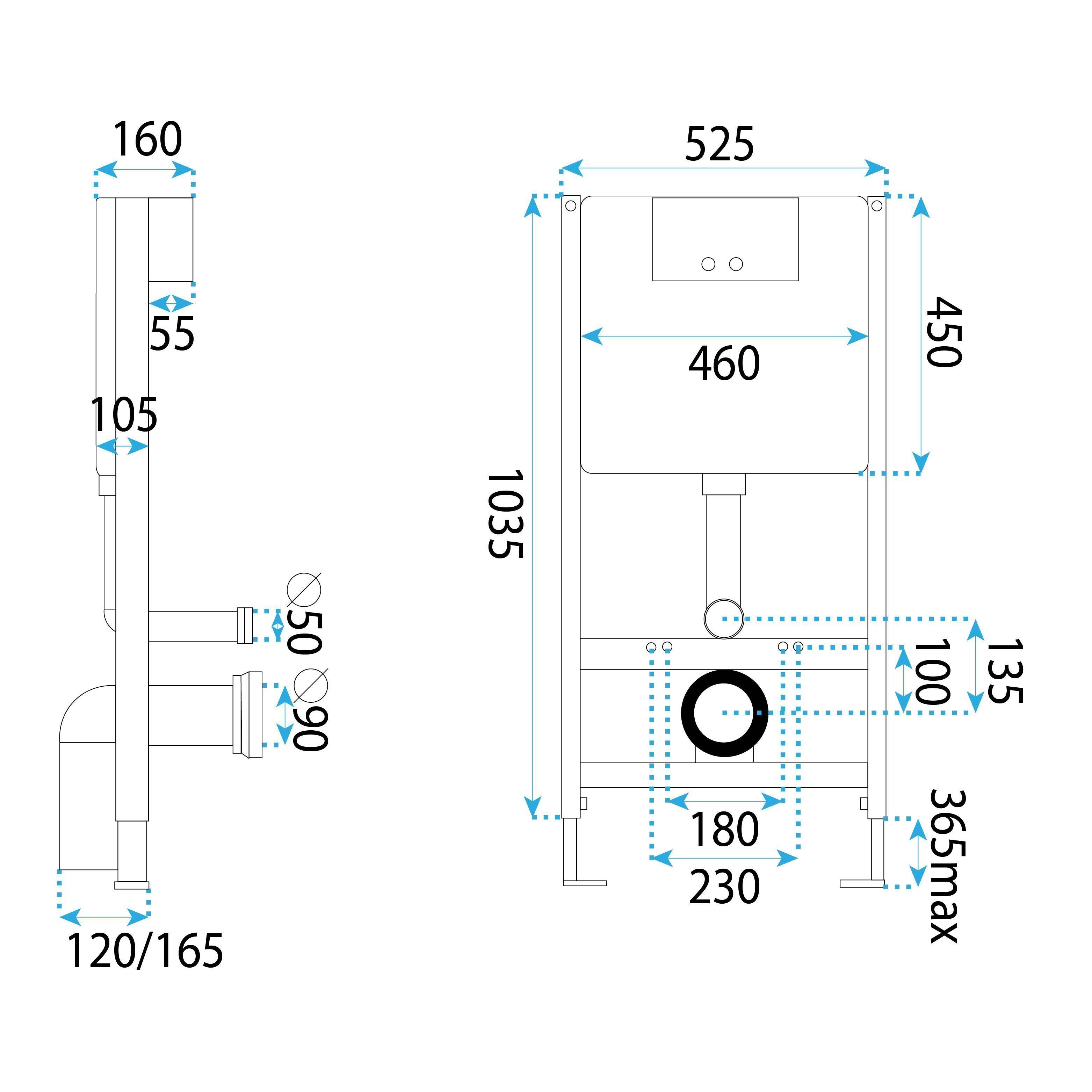 REA indbygningscisterne K011A-Q Sort, 16x52,5x103,5cm