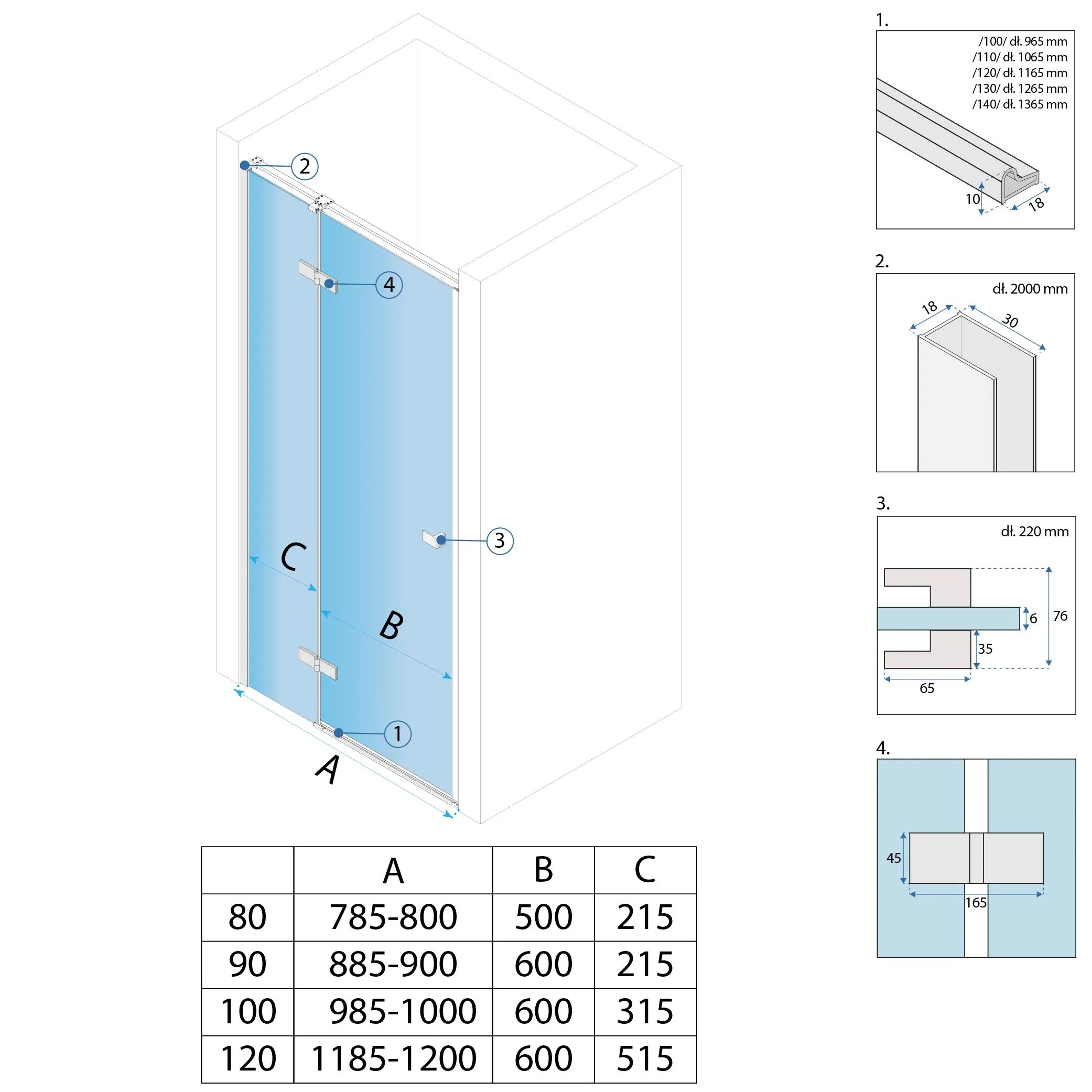 REA brusedør Atlas 90 Venstre + magnetliste Krom, 90x0,6x200cm