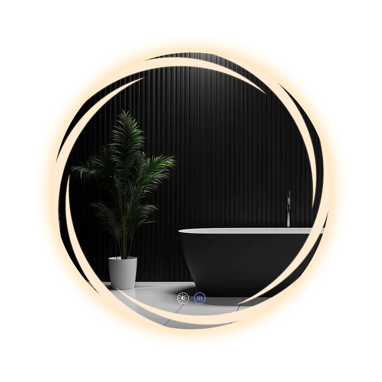 NETTLIFE Badeværelsesspejl med belysning, LED - rundt badeværelsesspejl, 70 cm IP44 rundt badeværelsesspejl med touchfunktion