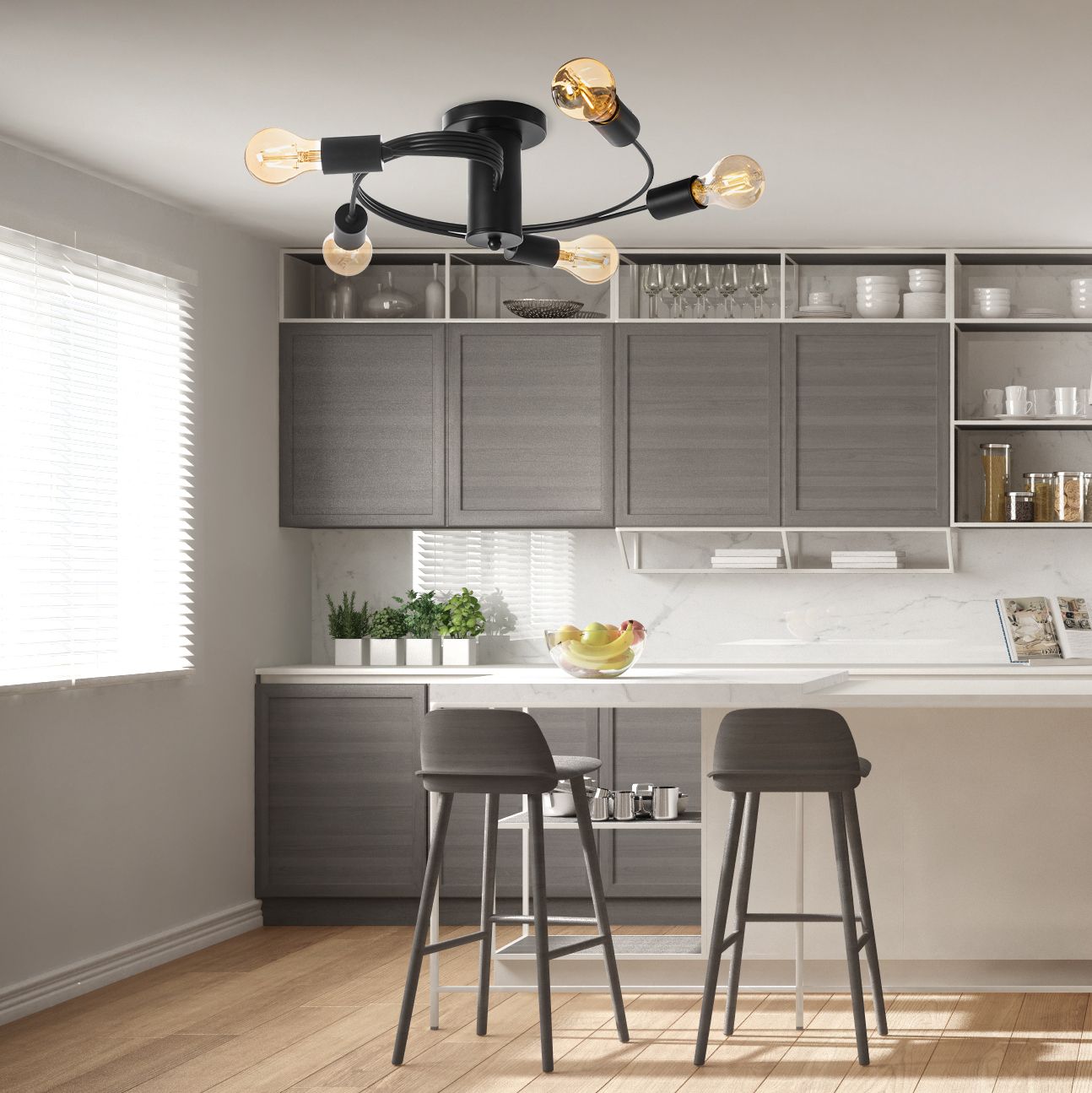 TOOLIGHT loftlampe APP741-5C sort, 46x46x16cm