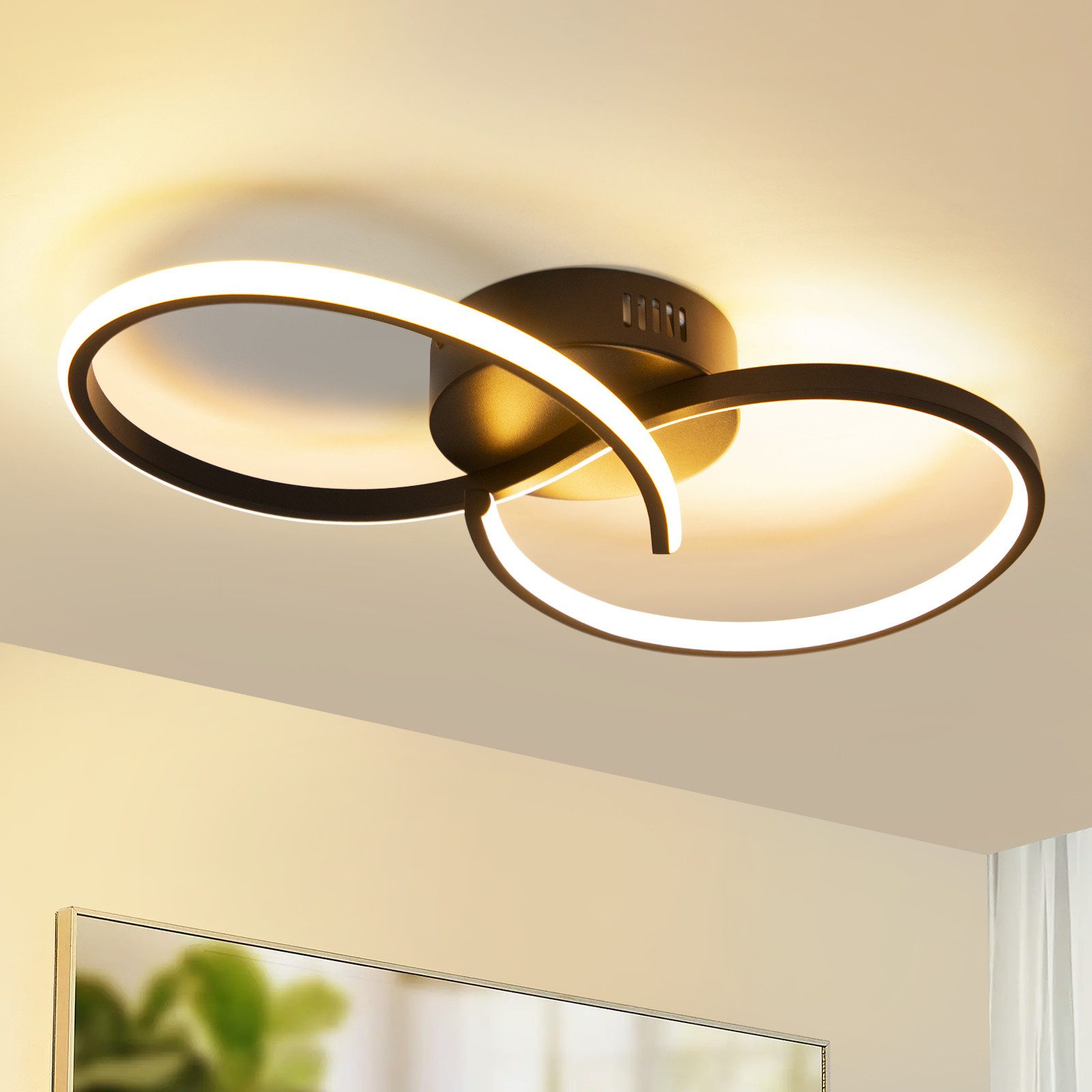 NETTLIFE moderne, LED loftlampe, til stue, sort, 12W, indendørs brug, 3000K, varm hvid, LED