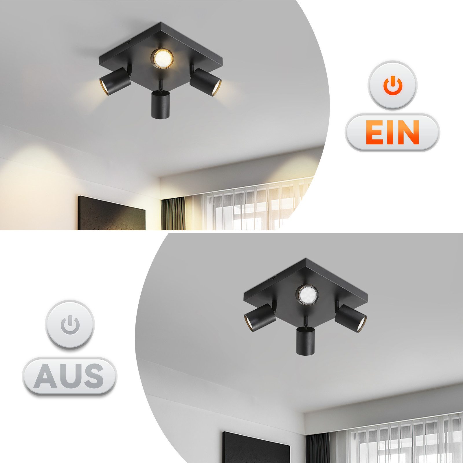NETTLIFE loftspotlight med 4 lyskilder, sort metal