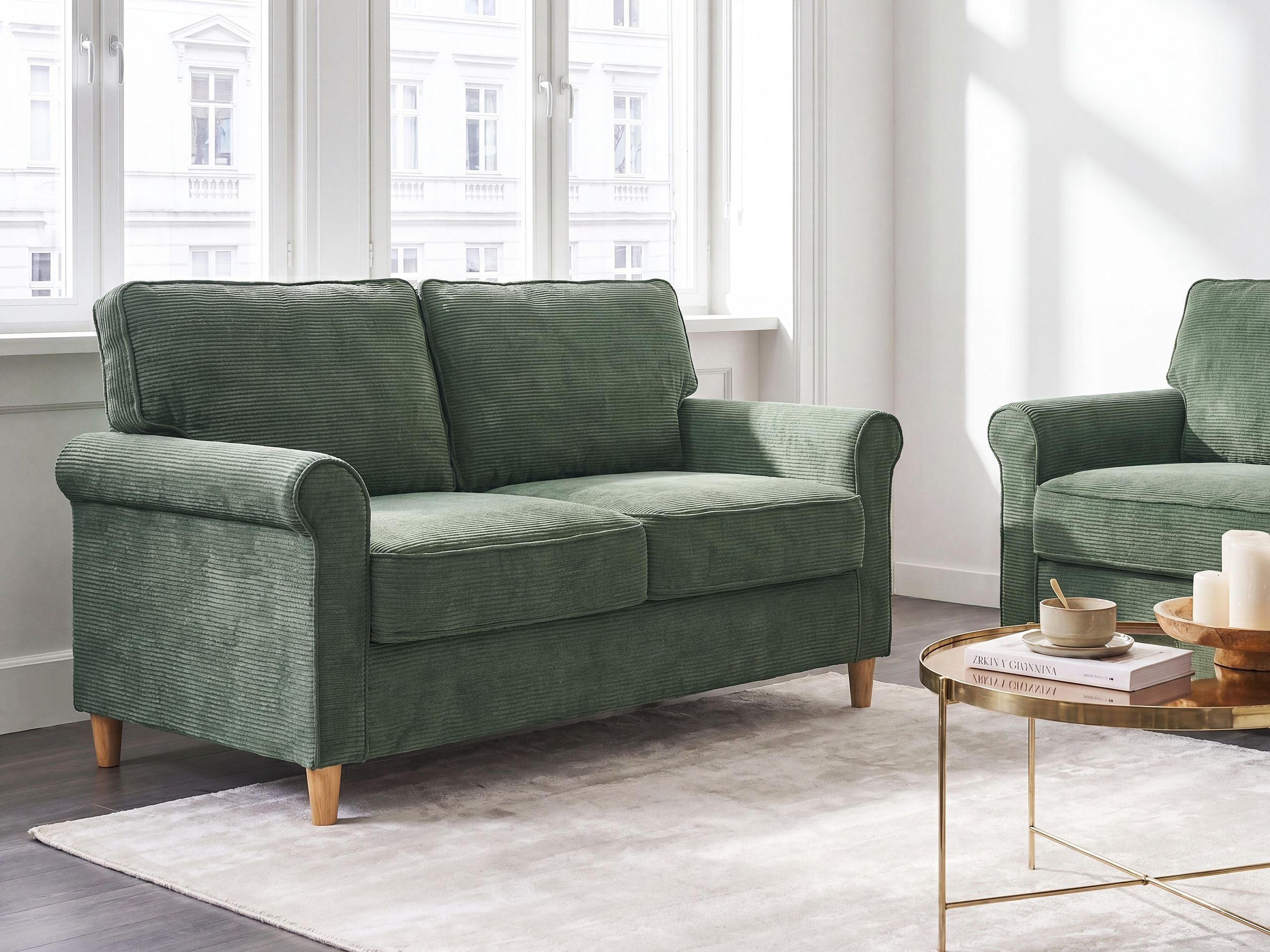 Sofa 2 personers RONNEBY Fløjl Mørkegrøn