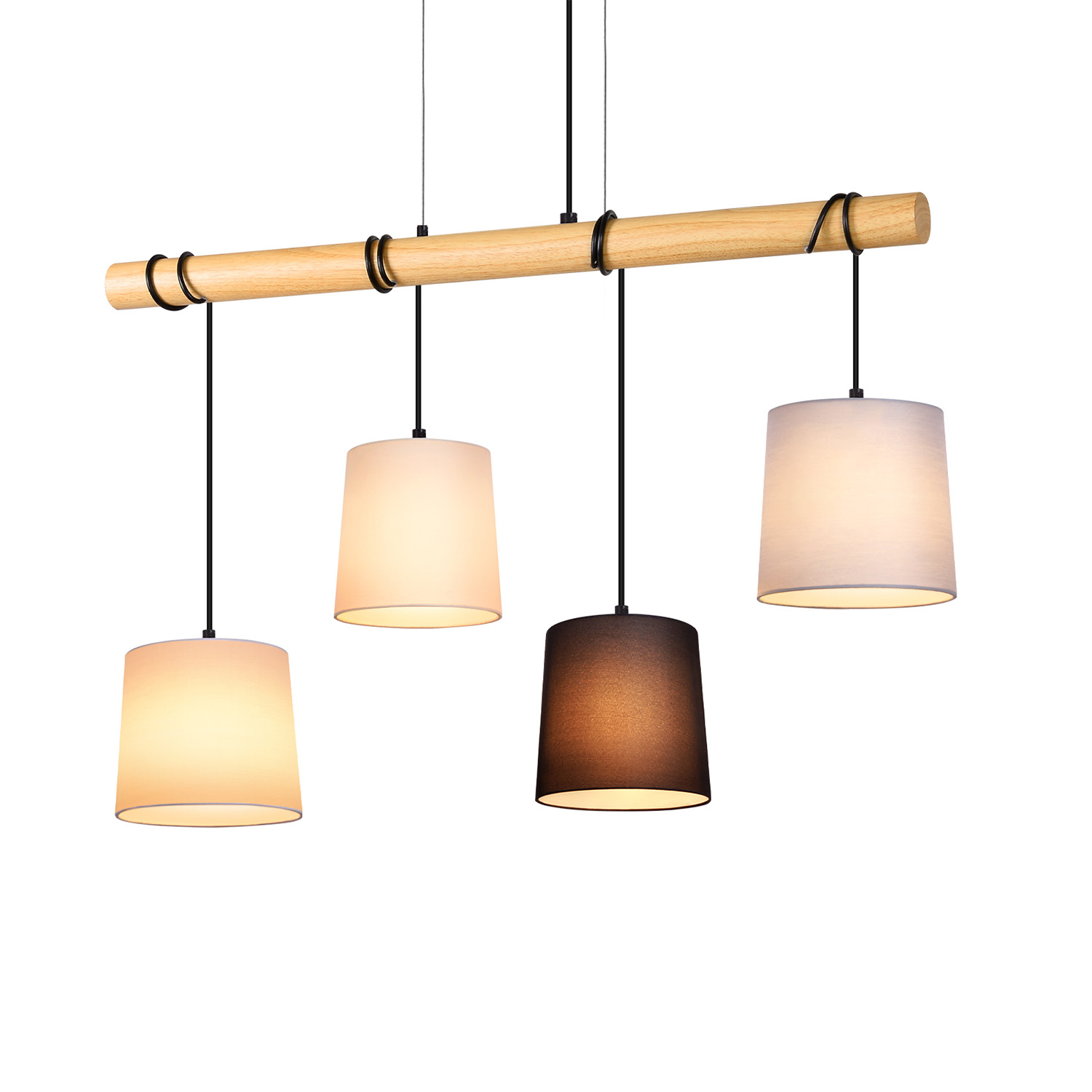 NETTLIFE - Pendellampe 4xE27, 80cm, Træ- og stofskærm, Vintage Multifarvet til spisestue og stue
