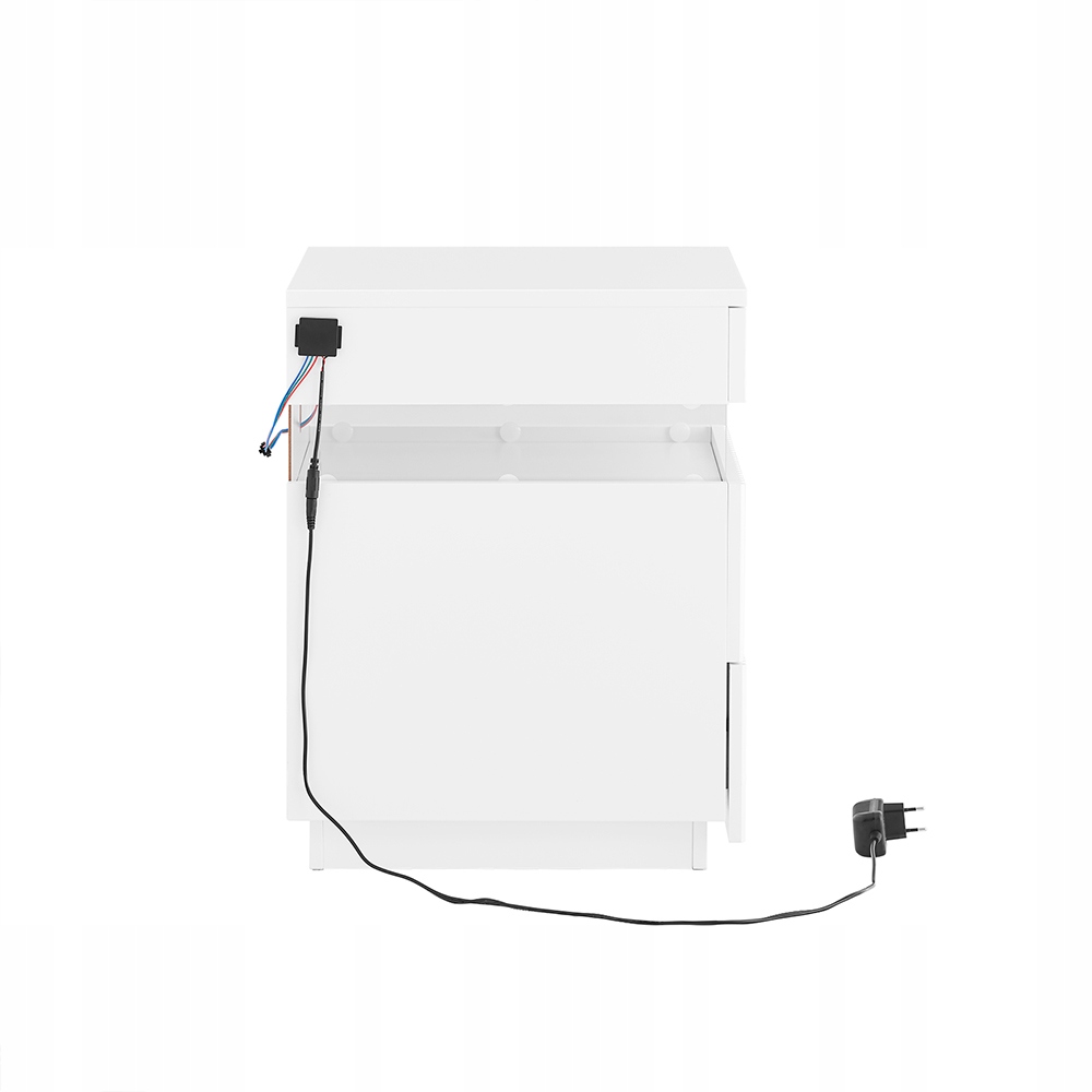 SoBuy FBT167-E-W Sengebord med 3 skuffer, 2 sidepaneler i akryl & LED-lys, 3 justerbare farver, moderne sengebord til soveværelse og stue, B41 × D40 × H52 cm, hvid