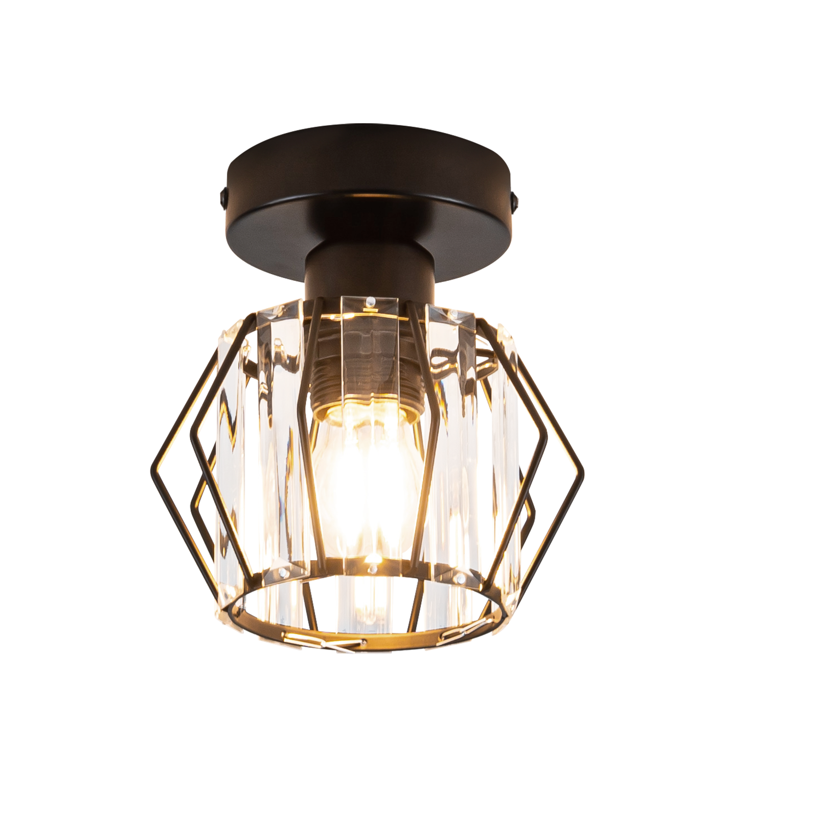 NETTLIFE moderne, sort, krystal loftslampe, E27, vintage - køkken, lampe, med metalramme
