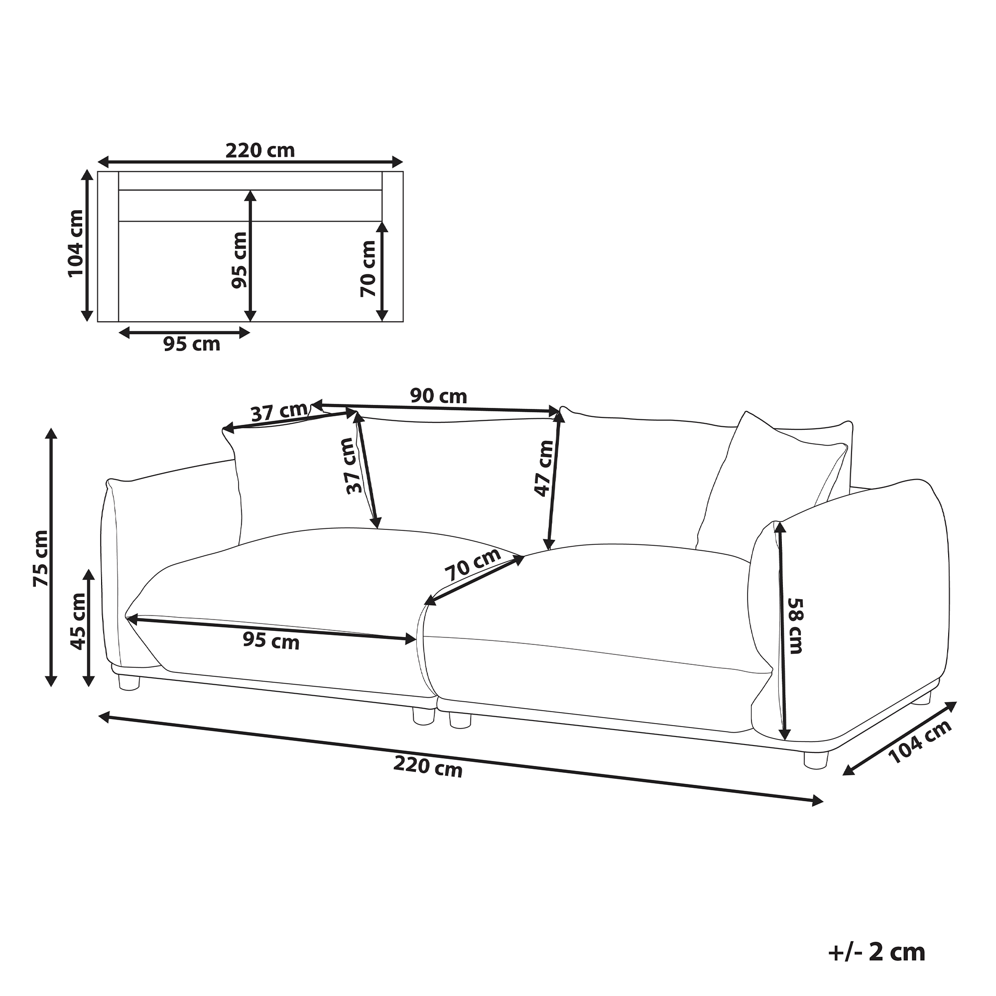 Sofa 3 personers LUVOS Lys Beige
