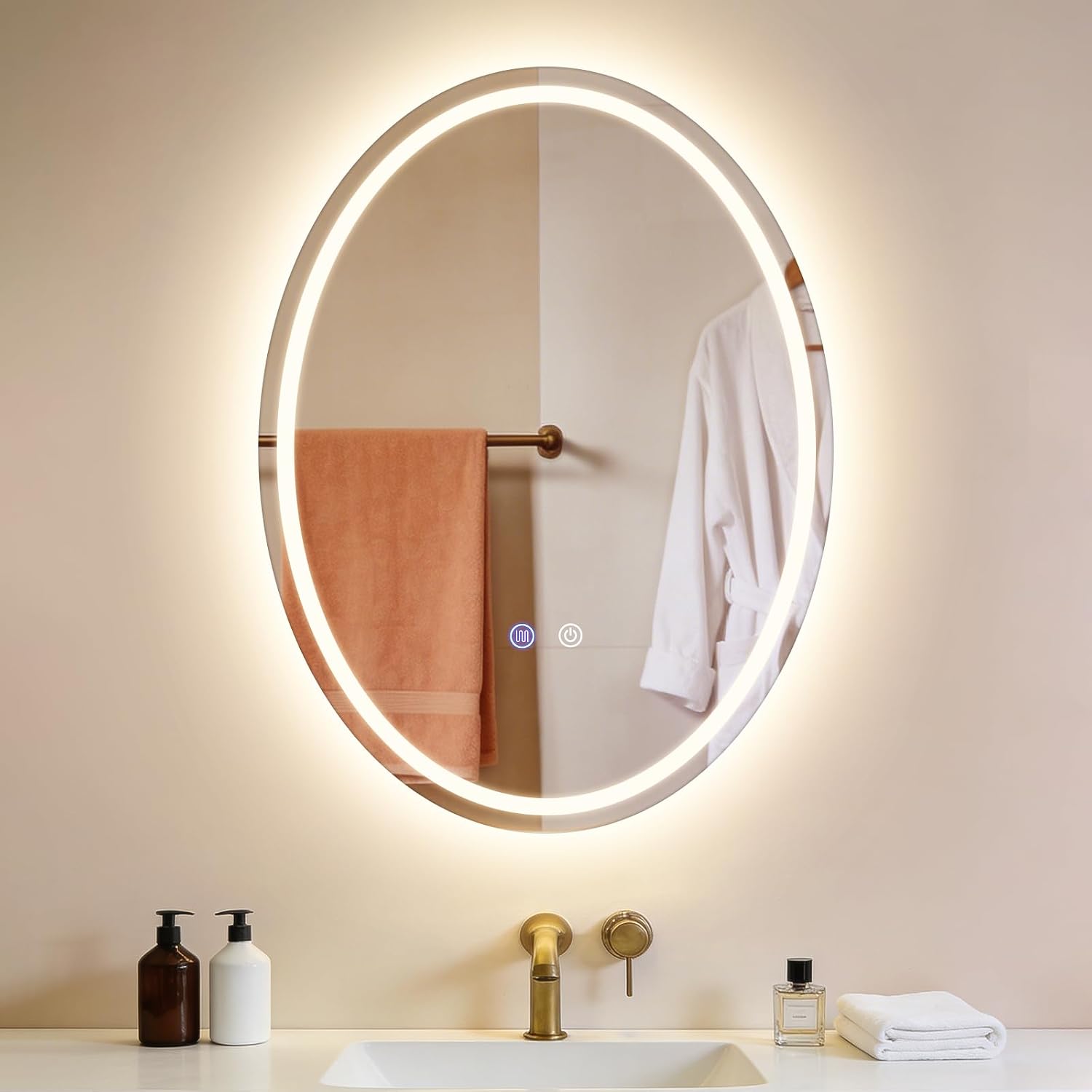NETTLIFE Ovalt LED Badeværelsesspejl 60x80cm, Touch Control, Anti-dug, Dæmpbar 3000-6500K, IP44 Oplyst Spejl