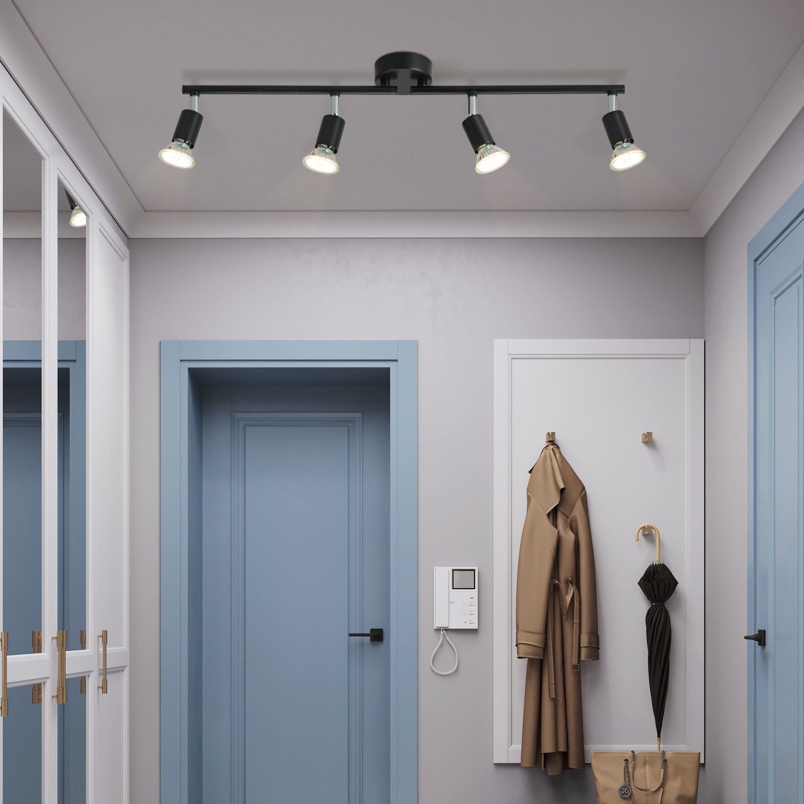 NETTLIFE 4 spot LED loftlampe sort GU10, drejelig 330° moderne industrilampe
