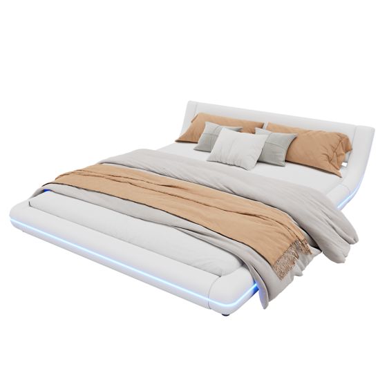 seng 160x200 cm hvid PU med LED-belysning