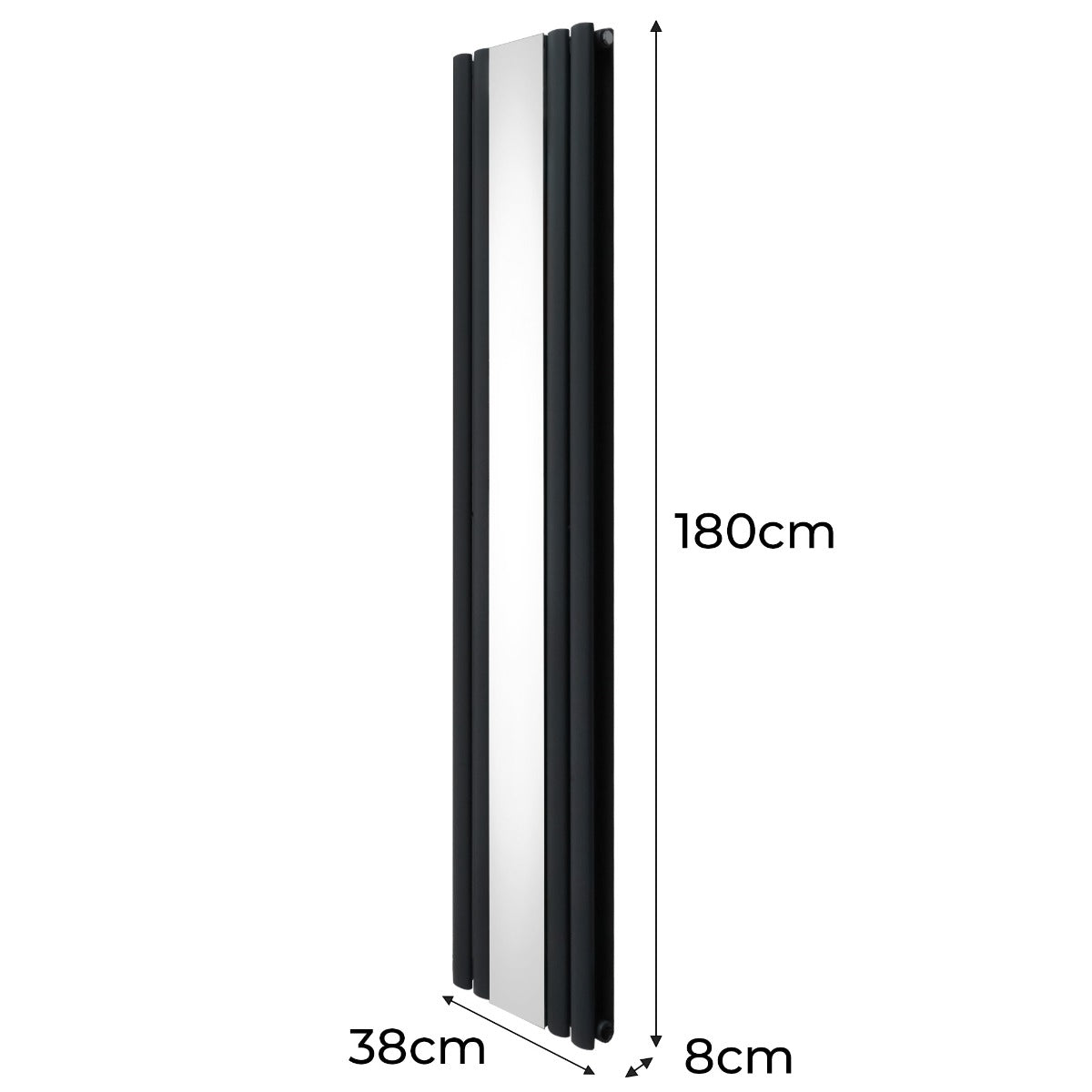 Oval spejlradiator - 1800 mm x 380 mm - antracitgrå