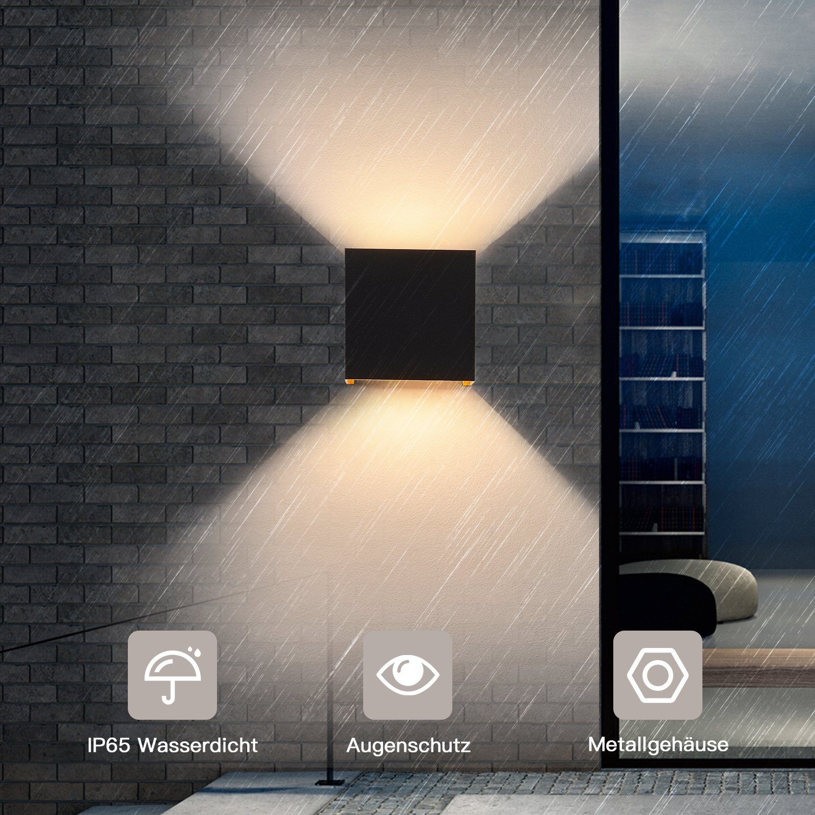 NETTLIFE LED - udendørs væglampe, indendørs væglampe, 4 stk., sortguld, 5W, IP65, justerbar, 3000K