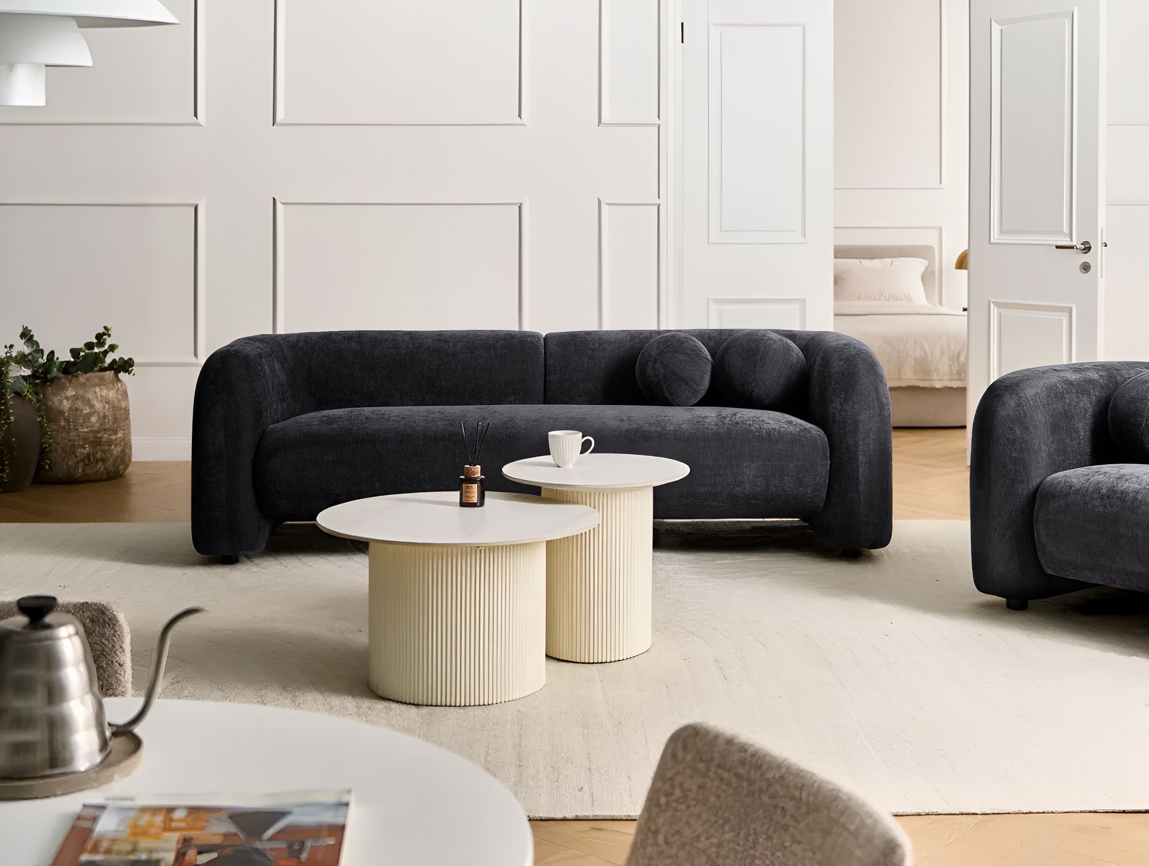 Sofa 3 personers LEIREN Chenille Sort