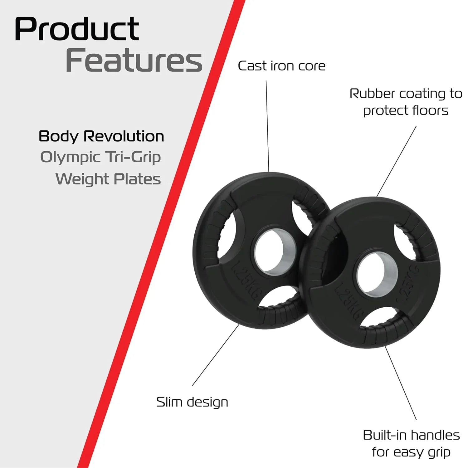 Olympiske Tri-Grip-skiver, sorte, par, 7,5 kg