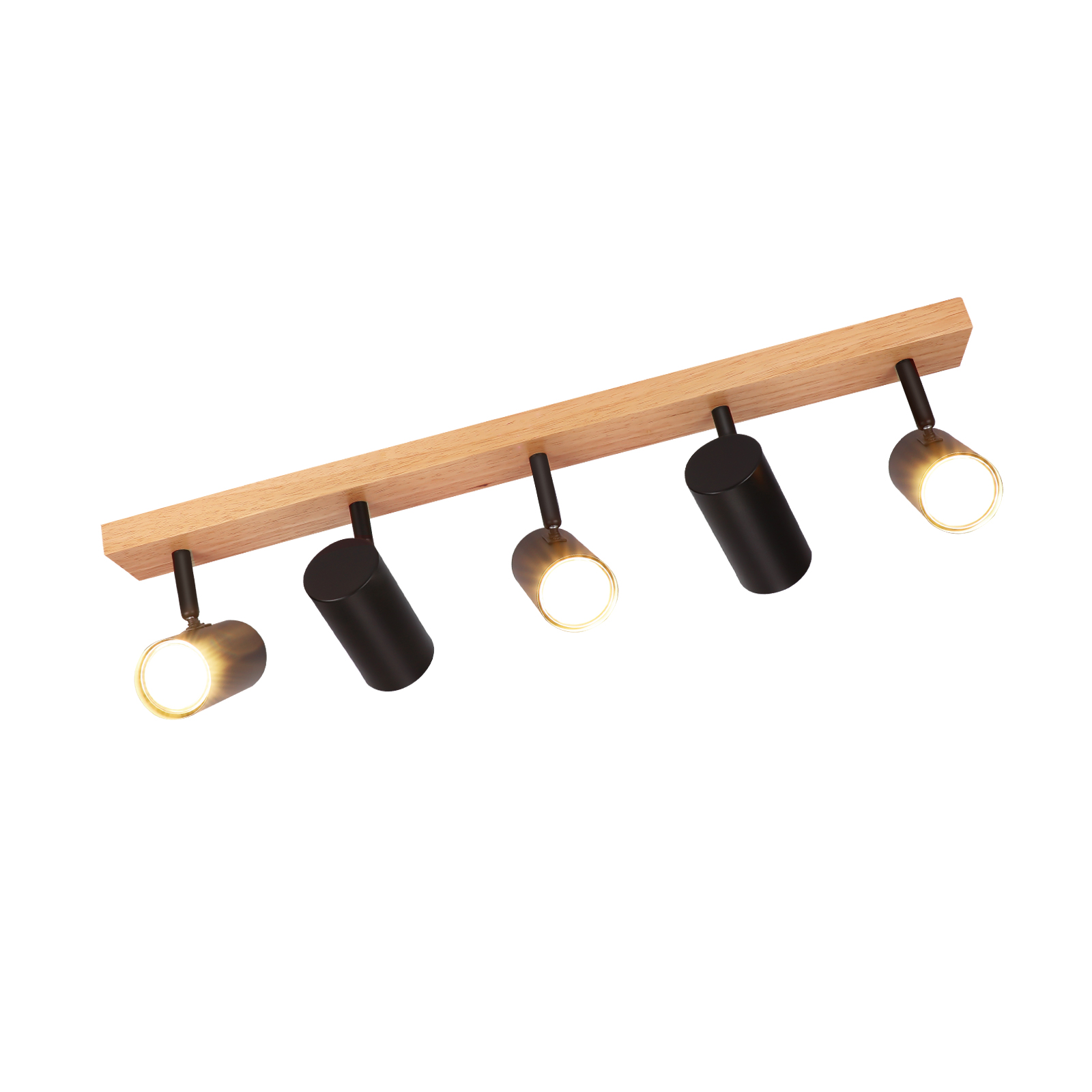 NETTLIFE loftspotlight med 5 lyskilder, sort, træ, vintage, GU10, justerbar 350°