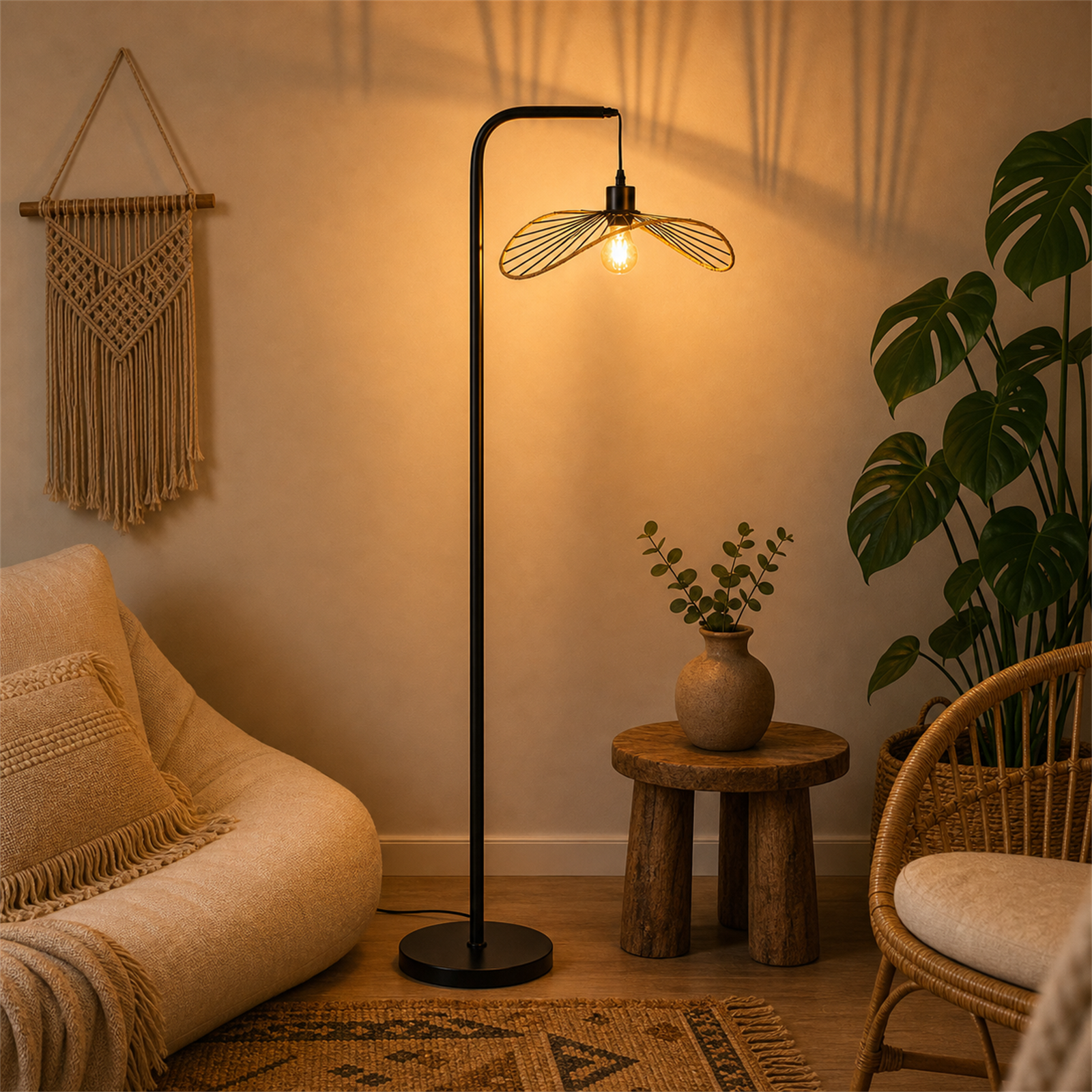 NETTLIFE gulvlampe sort vintage buelampe fodkontakt industriel soveværelse stue kontor E27 lampesokkel læselampe
